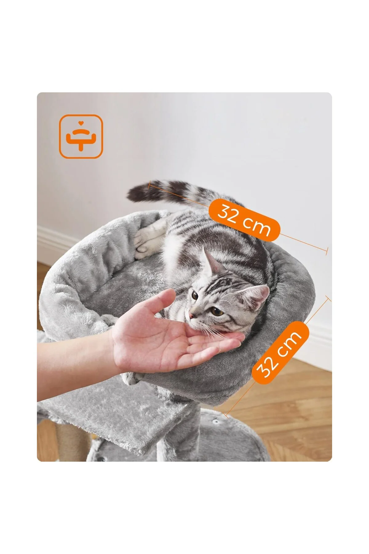 Küçük Kedi Ağacı Tırmalama Direği Çok Katlı 68 cm, Açık Gri