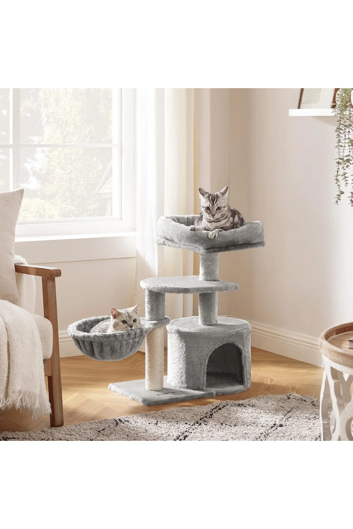 Küçük Kedi Ağacı Tırmalama Direği Çok Katlı 68 cm, Açık Gri