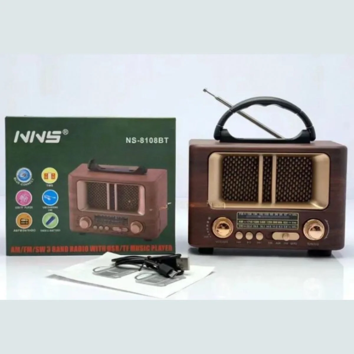 Küçük Mini Boy Retro Ahşap Tasarım Bluetooth Hoparlörlü Radyo – Fm/am Destekli, Şarjlı Ve Taşınabilir Radyo Ns-8108 Bx40 Fiyatı, Yorumları ve Özellikleri