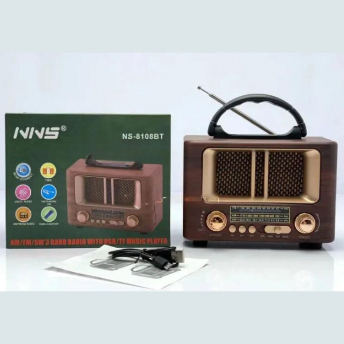 Küçük Mini Boy Retro Ahşap Tasarım Bluetooth Hoparlörlü Radyo – F