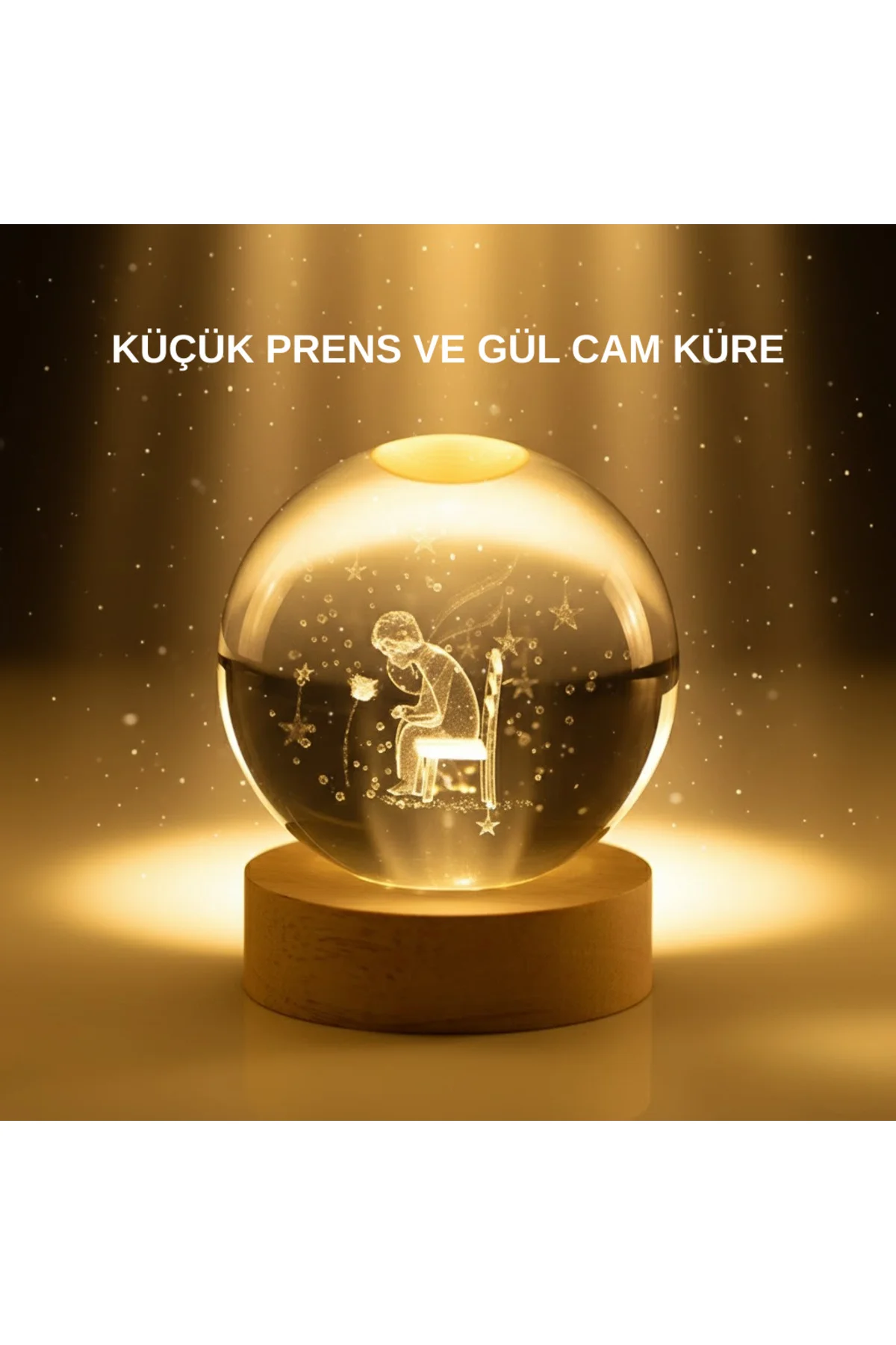 Küçük Prens Cam Küre USB Işıklı Ahşap Standlı Büyük Boy