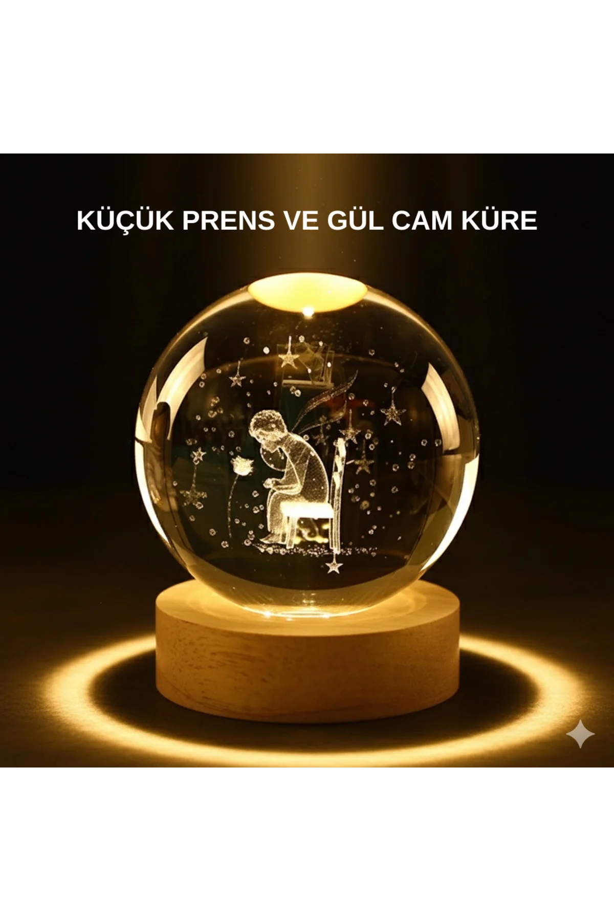 Küçük Prens Işıklı Küre Lamba Ahşap Taban Büyük Boy Hediyelik