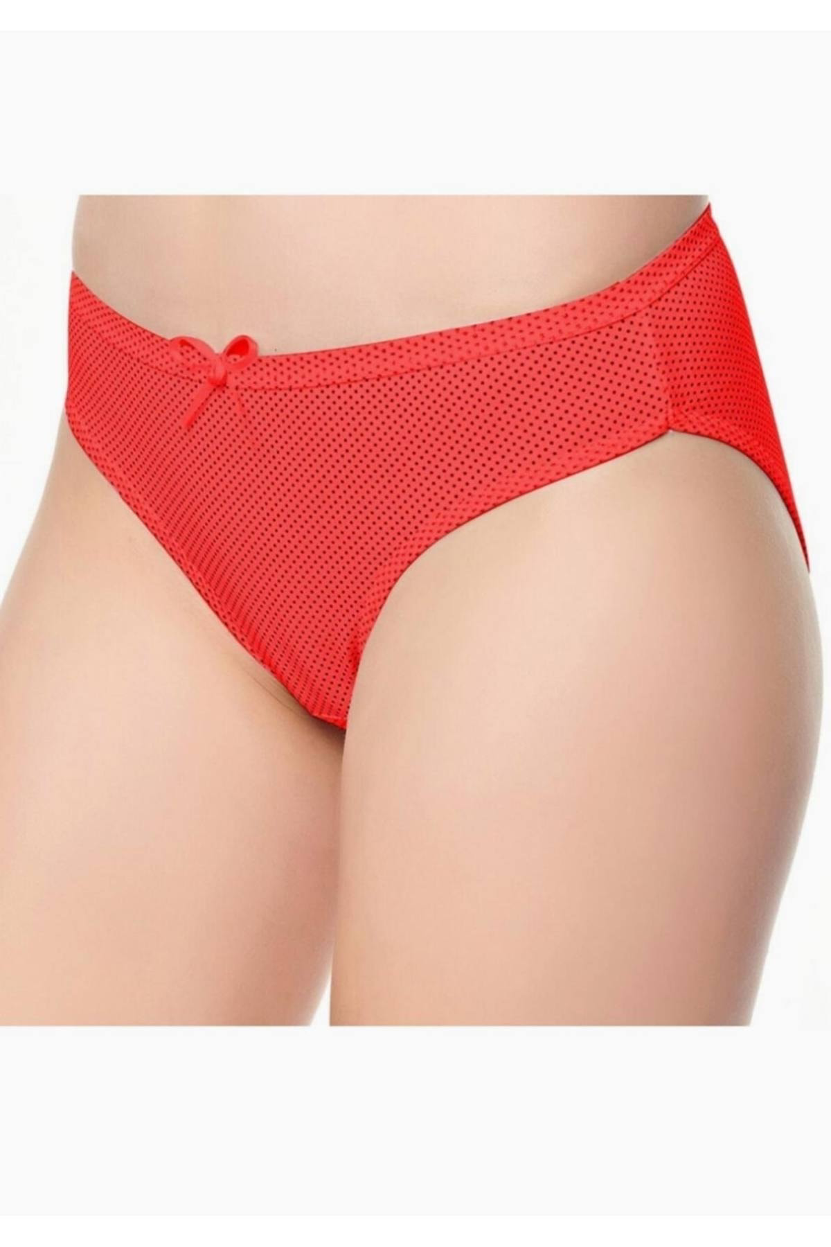 Küçük Puantiyeli Kırmızı Kadın Slip Külot Yeni Sezon (6 Adet Ekon