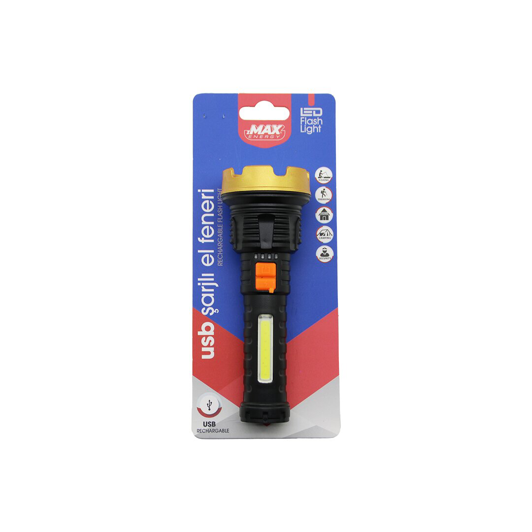 KÜÇÜK=15CM 2İN1= OSL LED - COB LED USB ŞARJLI EL FENERİ 3-KADEME 