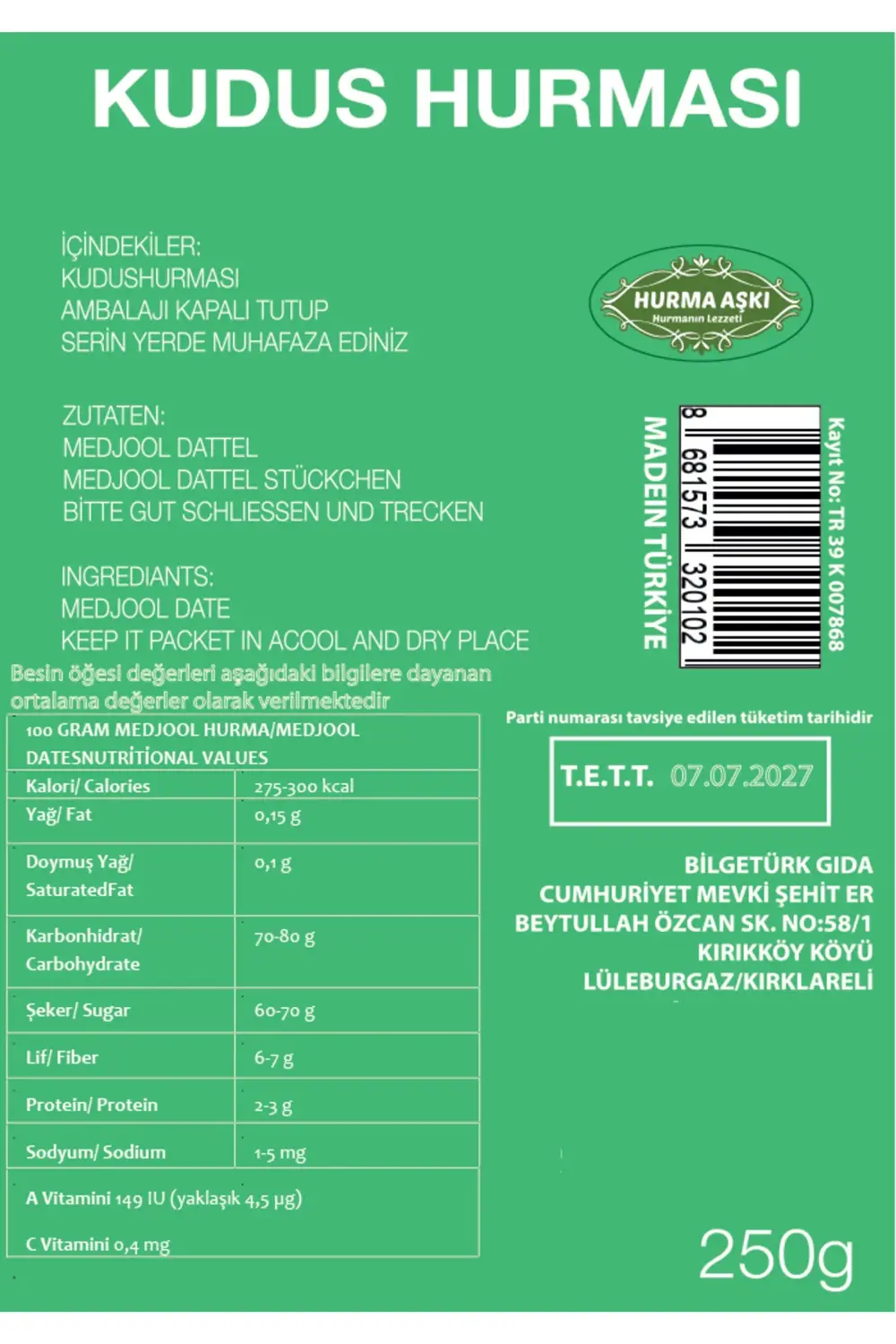 Kudus Hurması Diyet 250 Gr