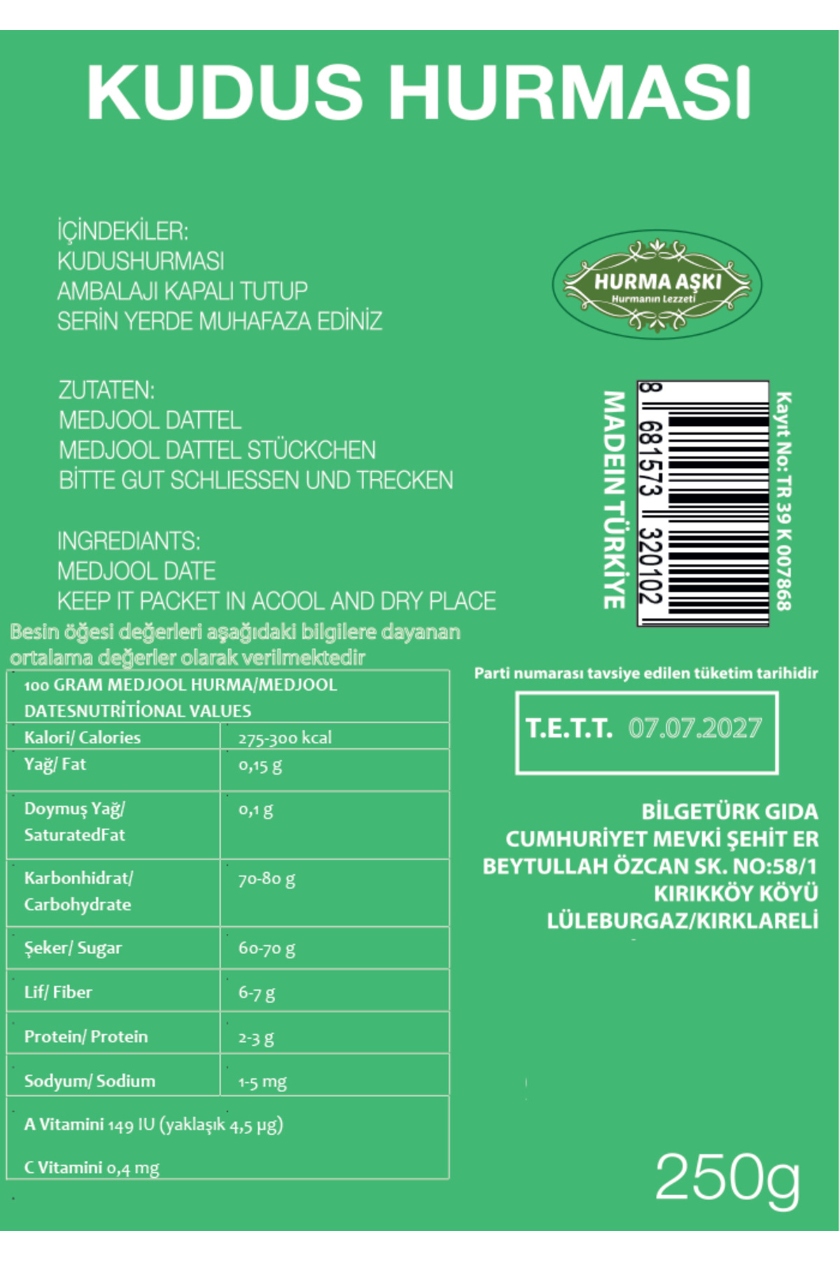 Kudus Hurması Diyet 250 Gr