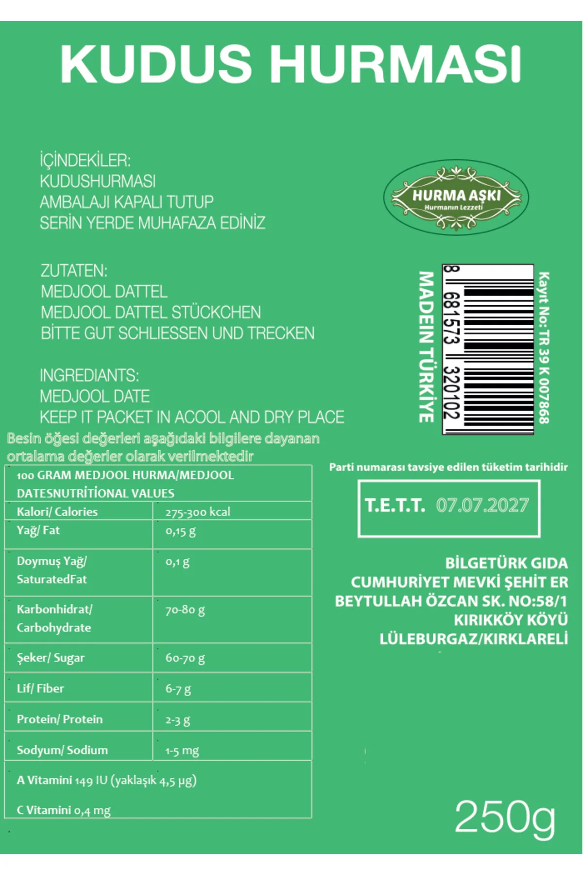 Kudus Hurması Diyet 250 Gr - Görsel 2
