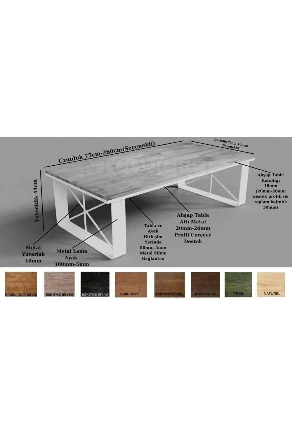 Nt Concept Kue Doğal Ahşap Sehpa 75 Cm-160 Cm-H44 Cm