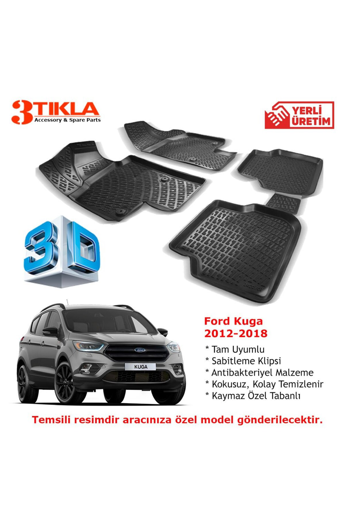 Kuga 2012-2018 Premium 3D Havuzlu Paspas Seti