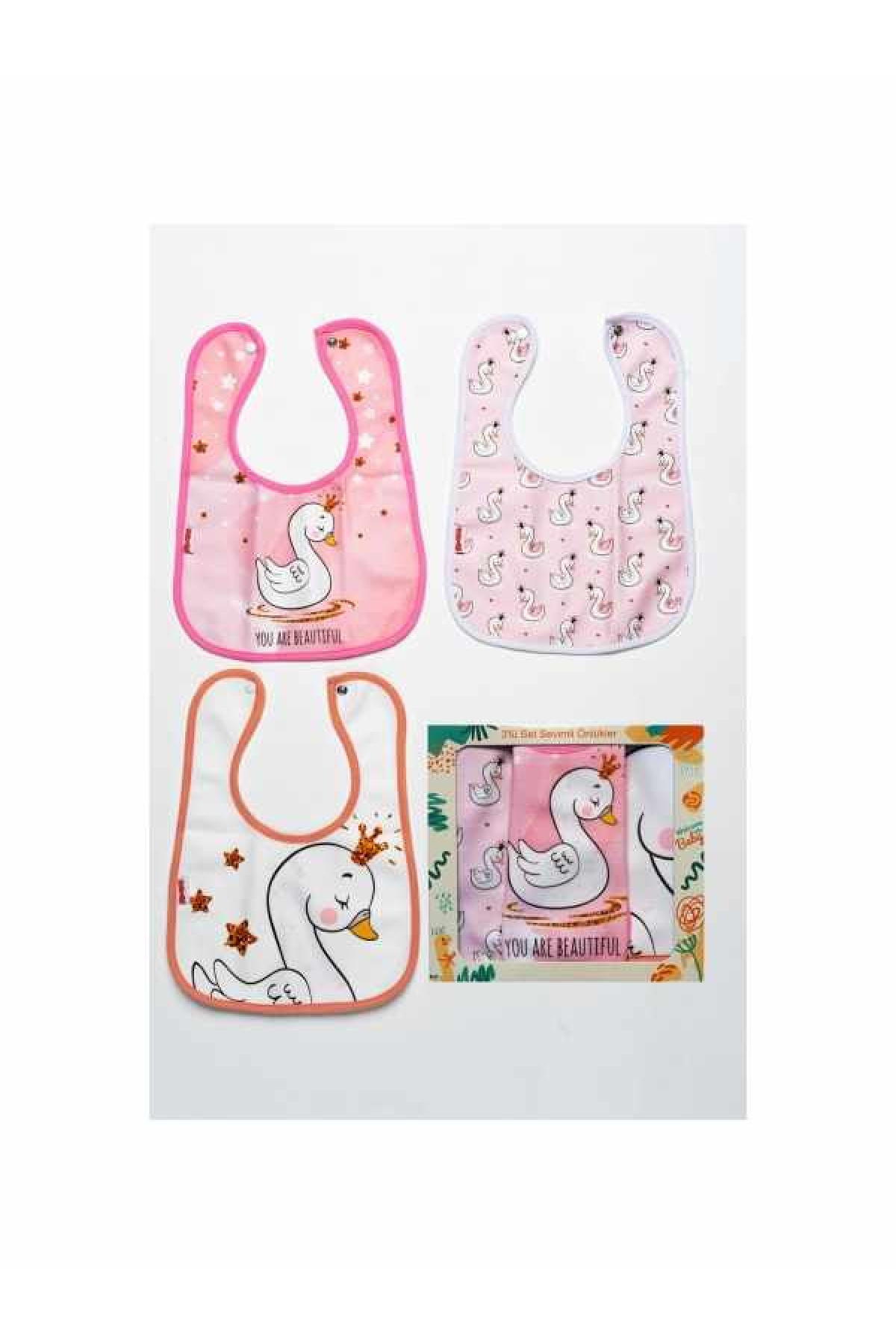 Diamondstar Kuğu Temali Kare 3 Parça Microfiber Mama Önlüğü Kendi Kutusunda (