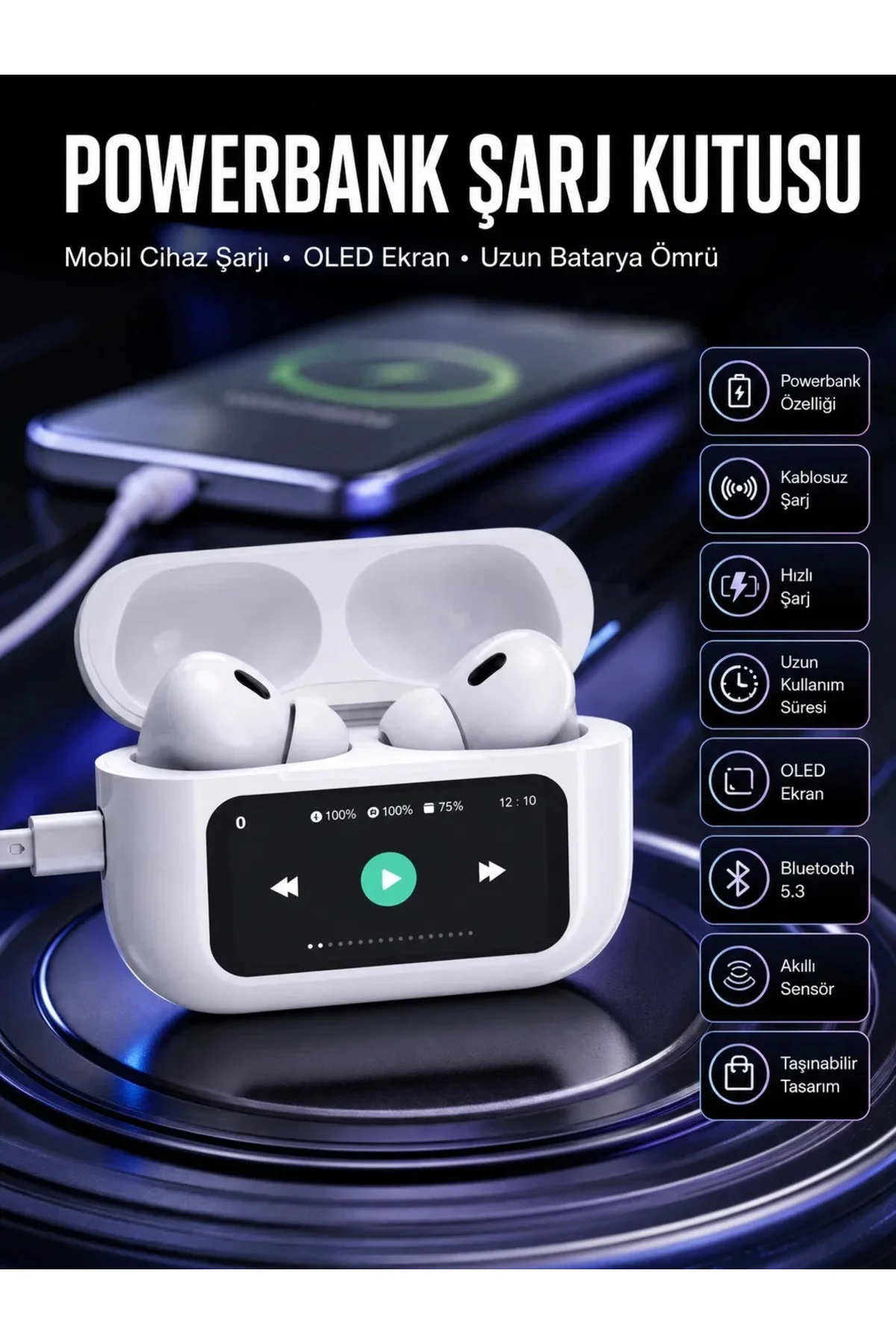 Kulak İçi Bluetooth Kulaklık Ekranlı Müzik Dinleme Çağrı Cevaplama Siyah Yeni Nesil Kulak İçi Bluetooth Kulaklık Ekranlı Müzik Dinleme Çağrı Cevaplama Siyah Yeni Nesil