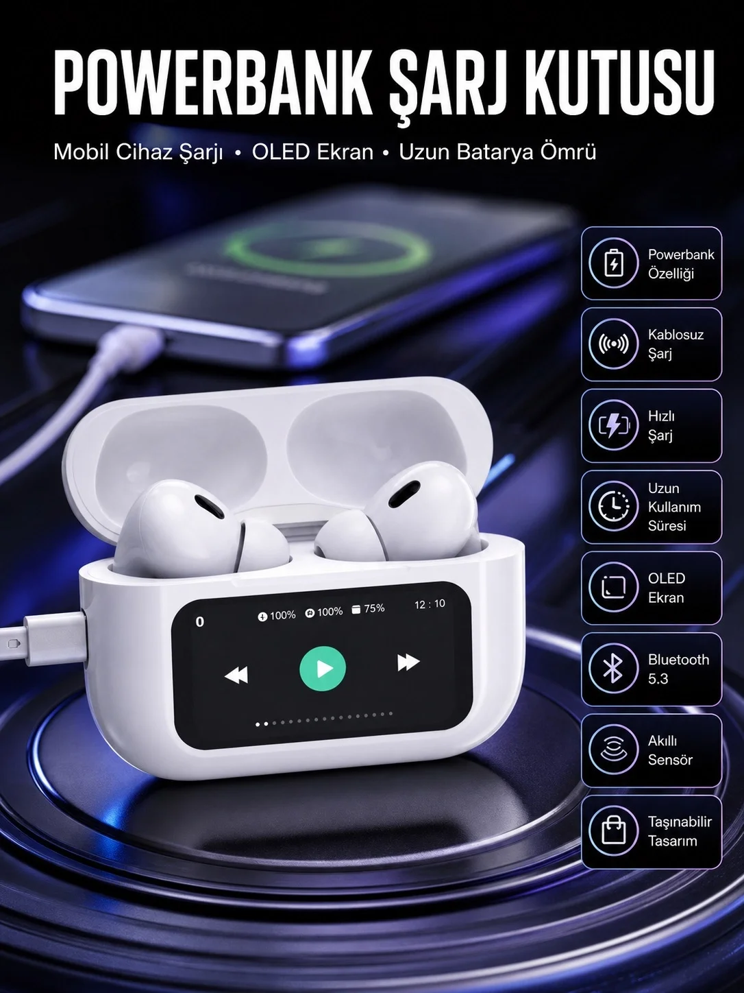 Kulak İçi Bluetooth Kulaklık Ekranlı Müzik Dinleme Çağrı Cevaplama Siyah Yeni Nesil