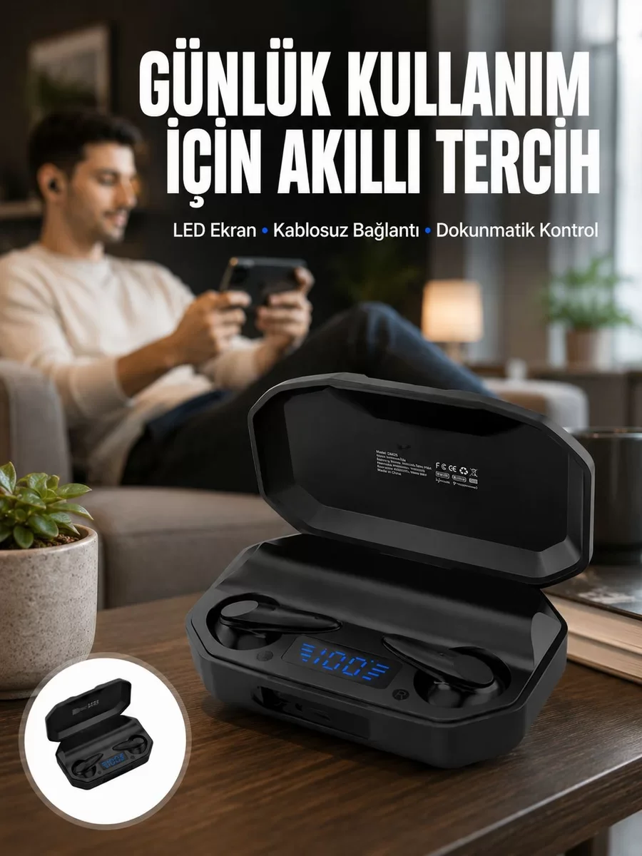 Kulak İçi Bluetooth Kulaklık Rgb Işıklı Çift Mikrofonlu iOS/Andro