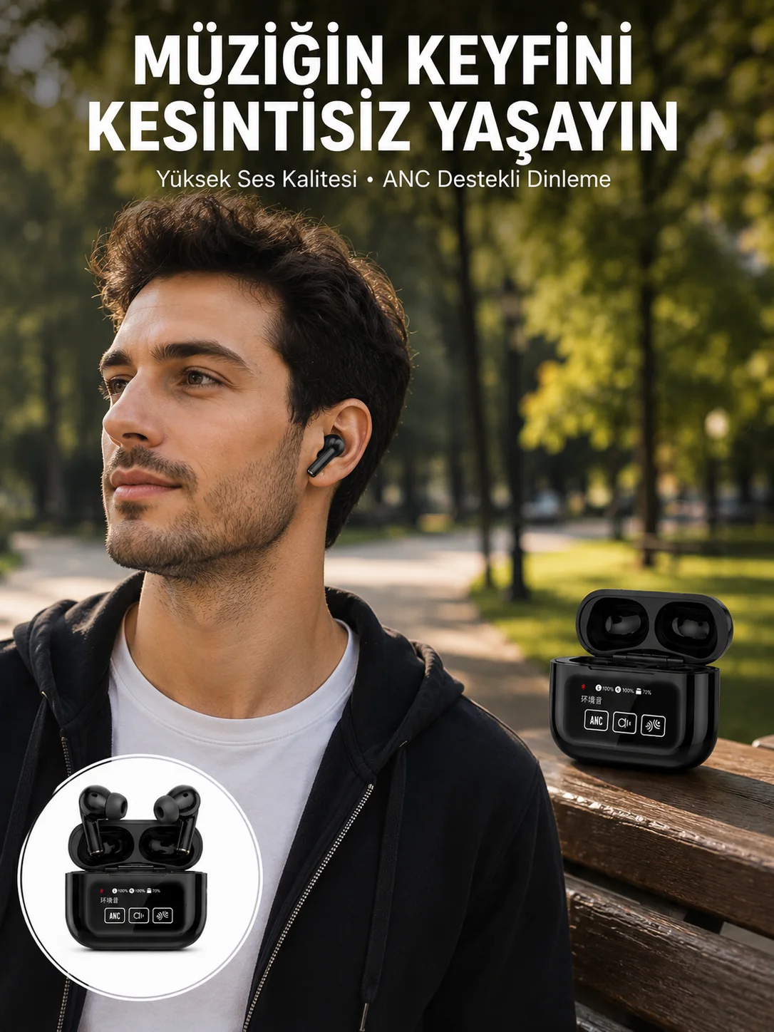 Kulak İçi Bluetooth Kulaklık Ekranlı Müzik Dinleme Çağrı Cevaplama Siyah Yeni Nesil