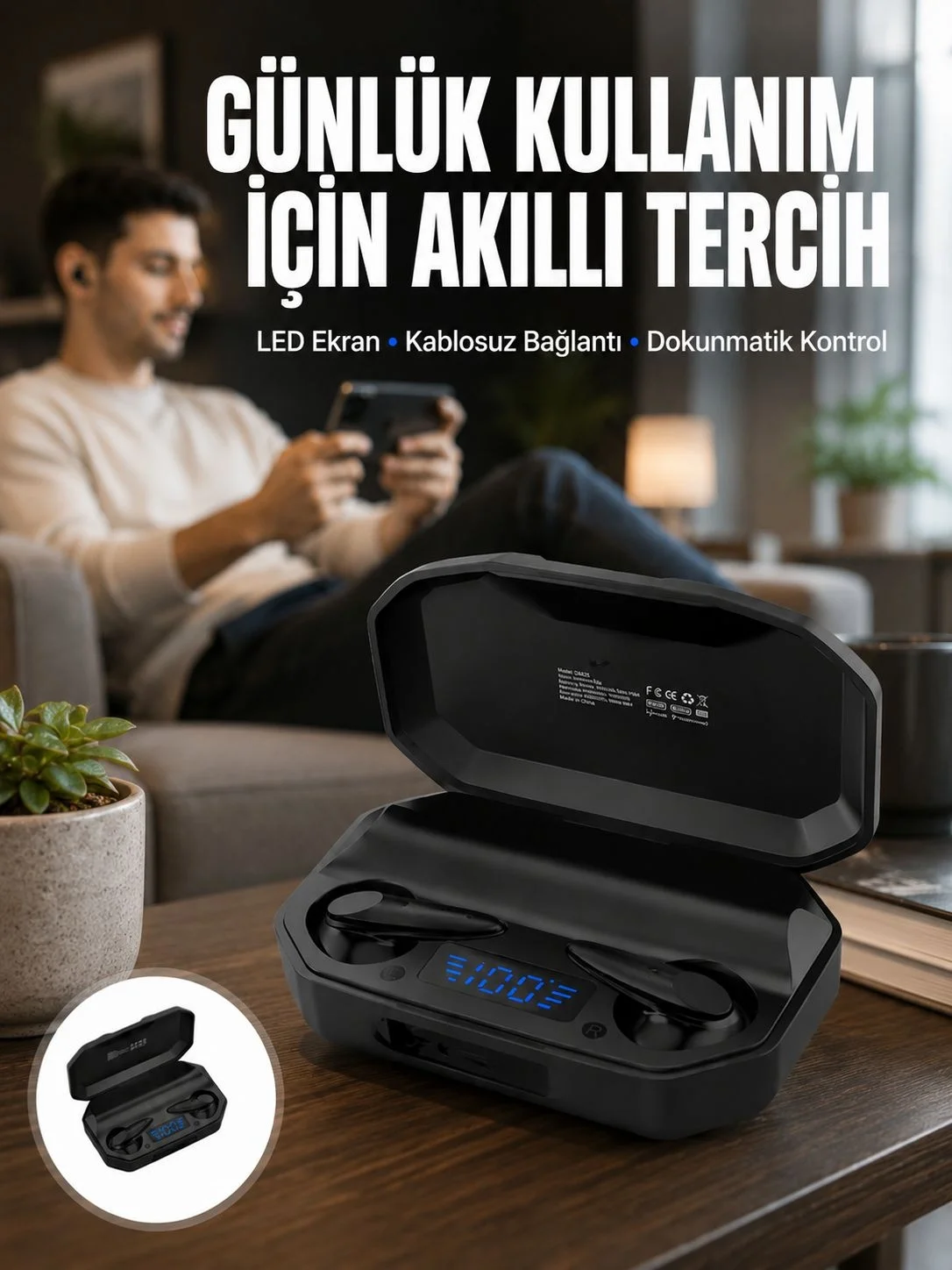 Kulak İçi Bluetooth Kulaklık Rgb Işıklı Çift Mikrofonlu iOS/Andro