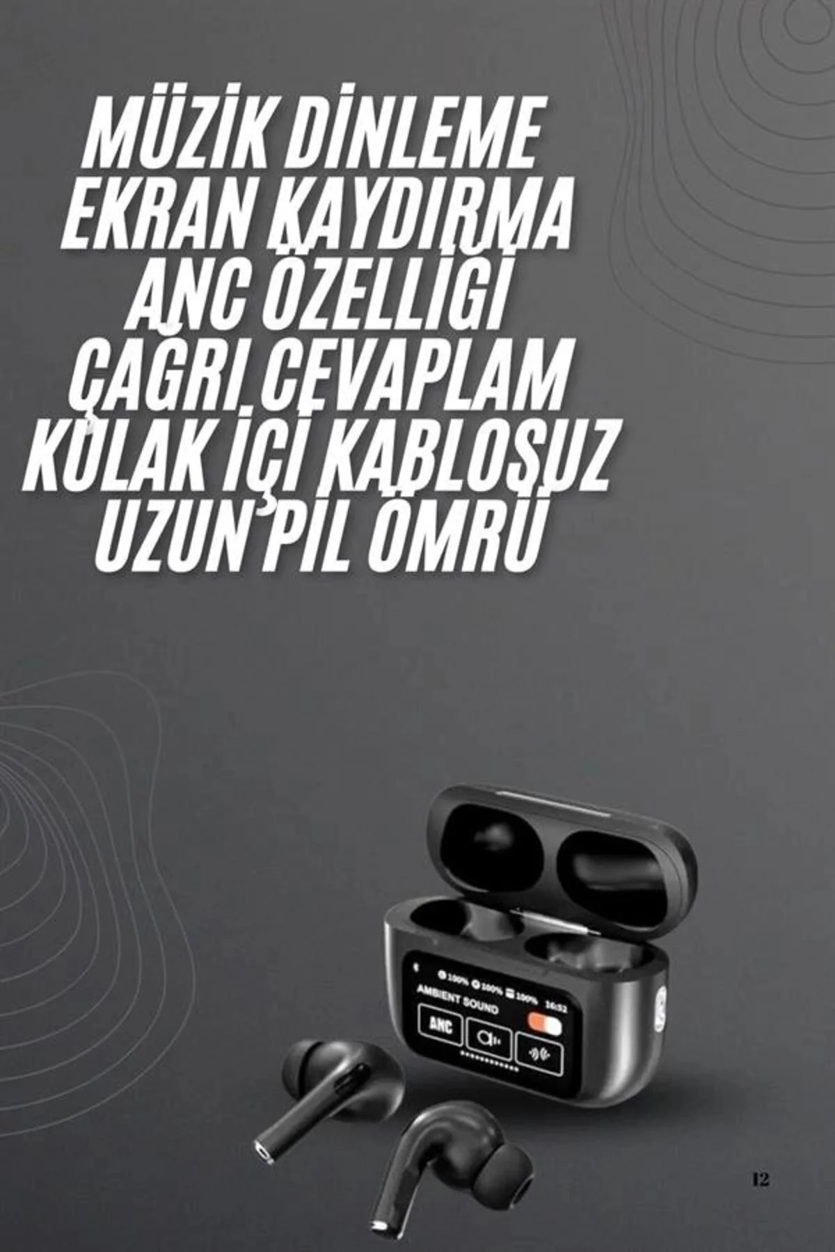 Kulak İçi Bluetooth Kulaklık Ekranlı Müzik Dinleme Çağrı Cevaplama Siyah
