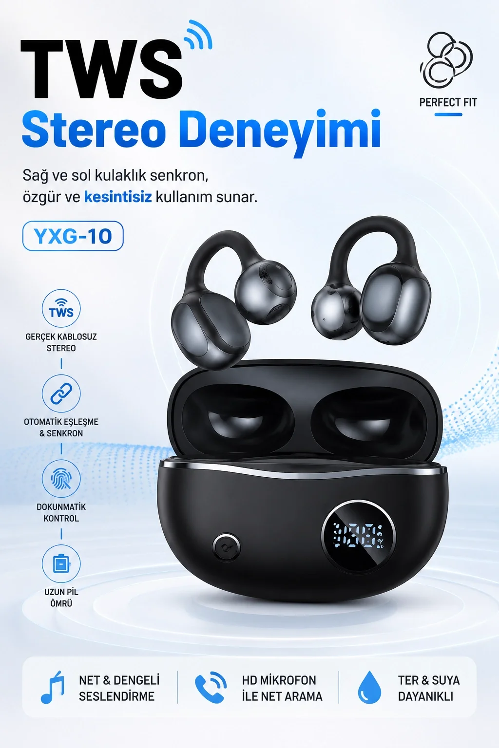 Kulak Kancalı Kablosuz Bluetooth Kulaklık Şarj Kutulu Mikrofonlu Spor Kullanım
