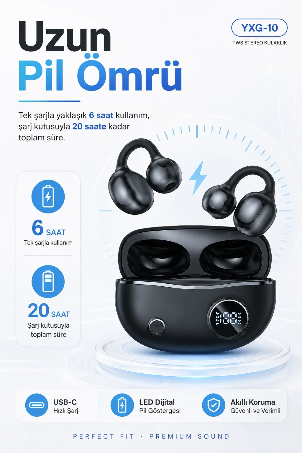 Kulak Kancalı Kablosuz Bluetooth Kulaklık Şarj Kutulu Mikrofonlu Spor Kullanım