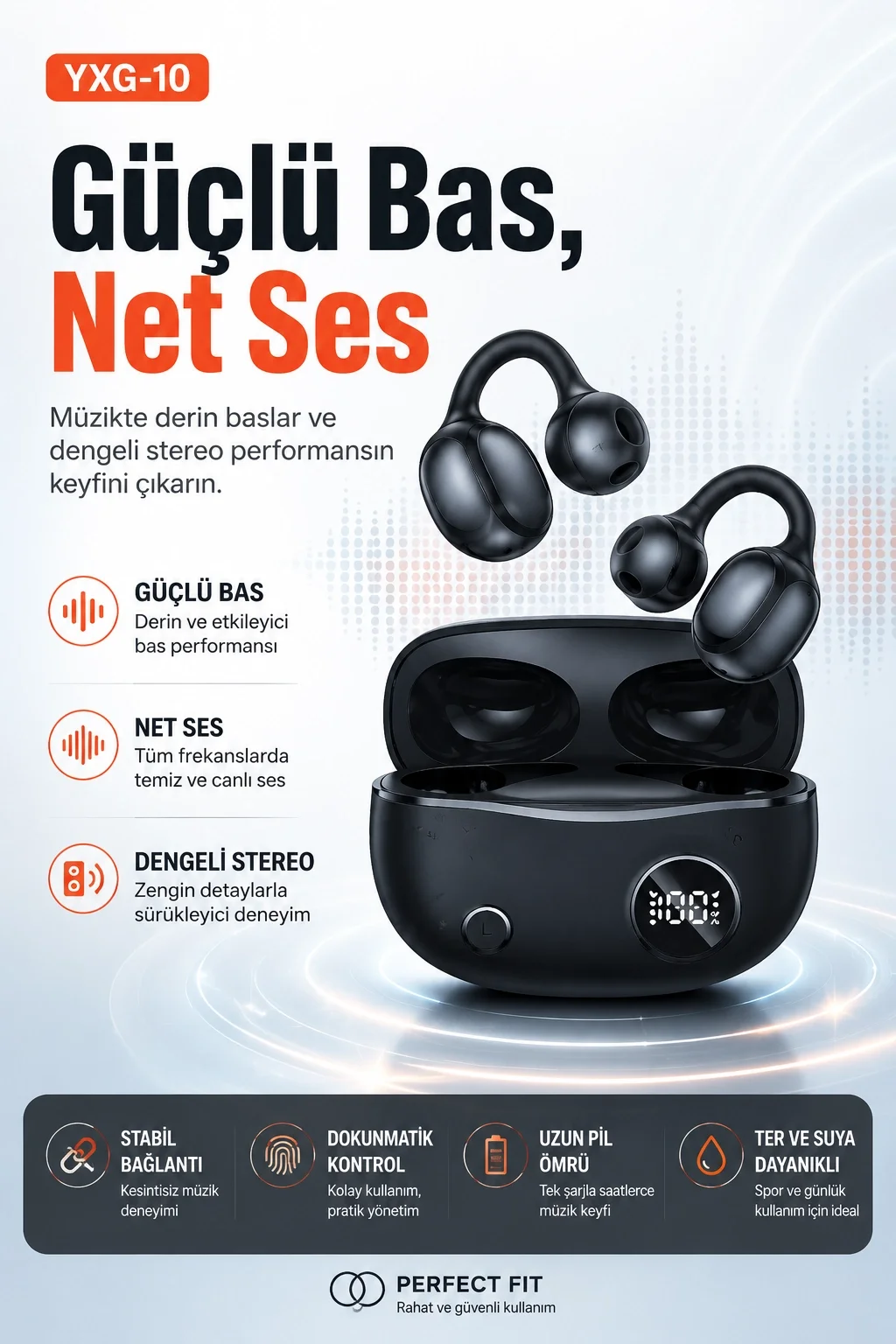 Kulak Kancalı Kablosuz Bluetooth Kulaklık Şarj Kutulu Mikrofonlu Spor Kullanım