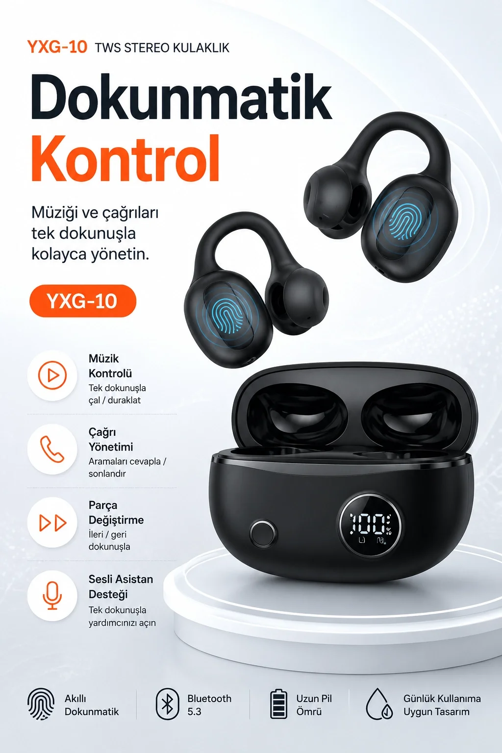 Kulak Kancalı Kablosuz Bluetooth Kulaklık Şarj Kutulu Mikrofonlu Spor Kullanım