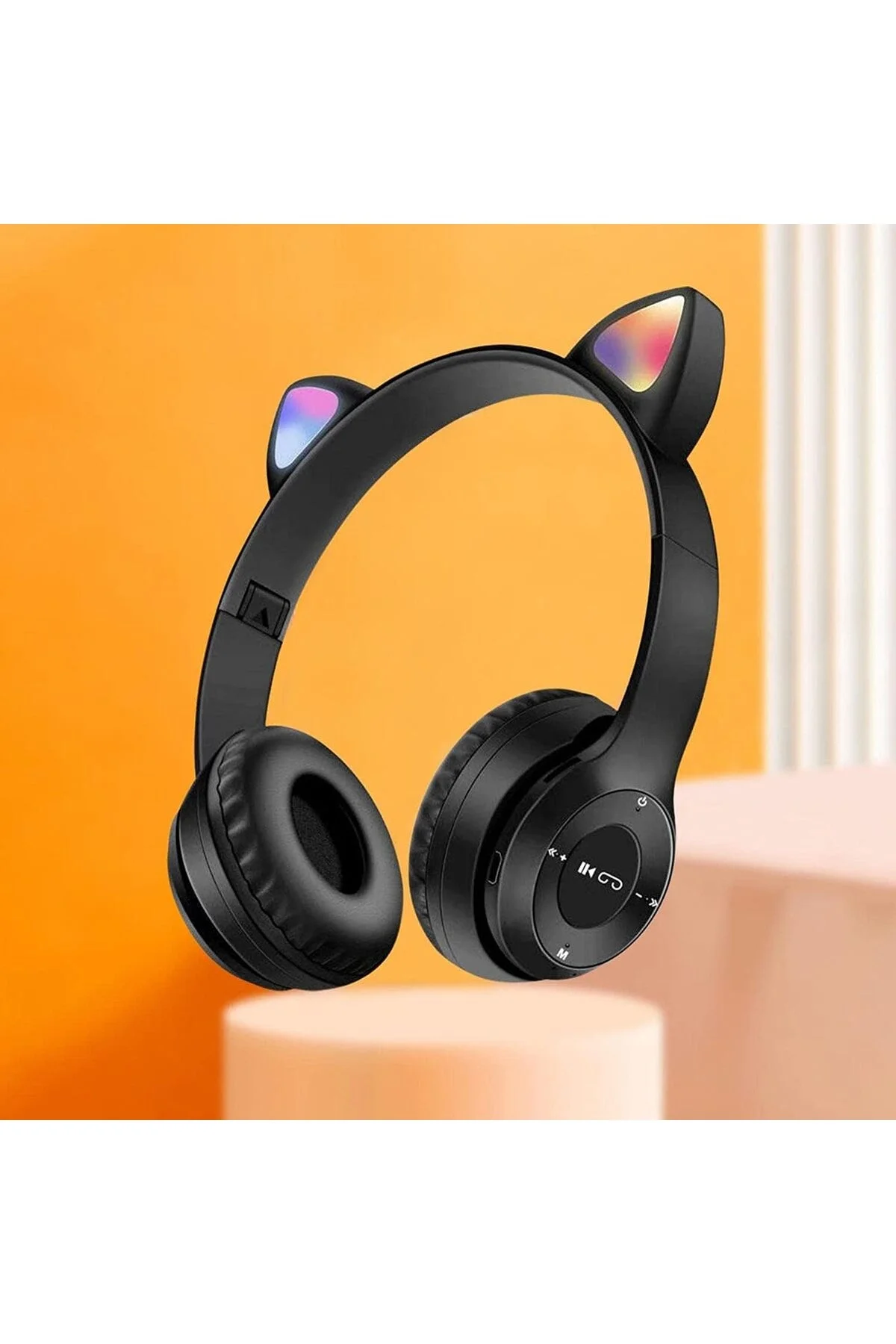 Kulak Üstü Bluetooth Kulaklık, RGB Işıklı ve Dokunmatik Kontrollü, Mikrofonlu, Siyah Renk