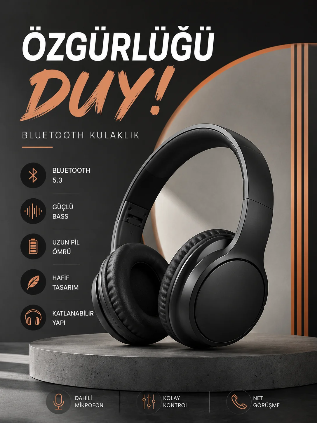 Kulak Üstü Bluetooth Kulaklık Ayarlanabiilir Uzun Pil Ömrü Kablosuz 5.0 Bluetooth