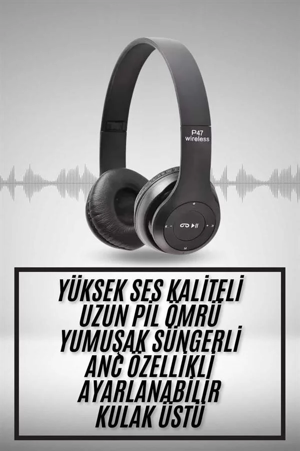 Kulak Üstü Bluetooth Kulaklık - Yüksek Ses Kaliteli Ayarlanabilir