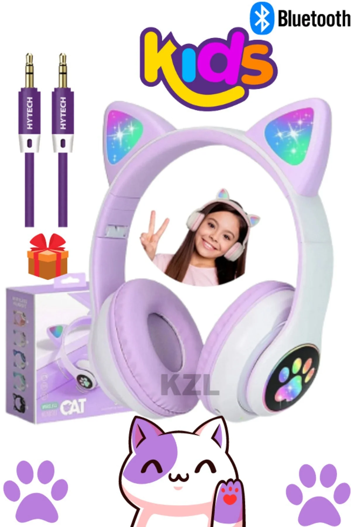 Kulak üstü Bluetooth kulaklık mor renk ANC mikrofon FM radyo SD kart aux girişli