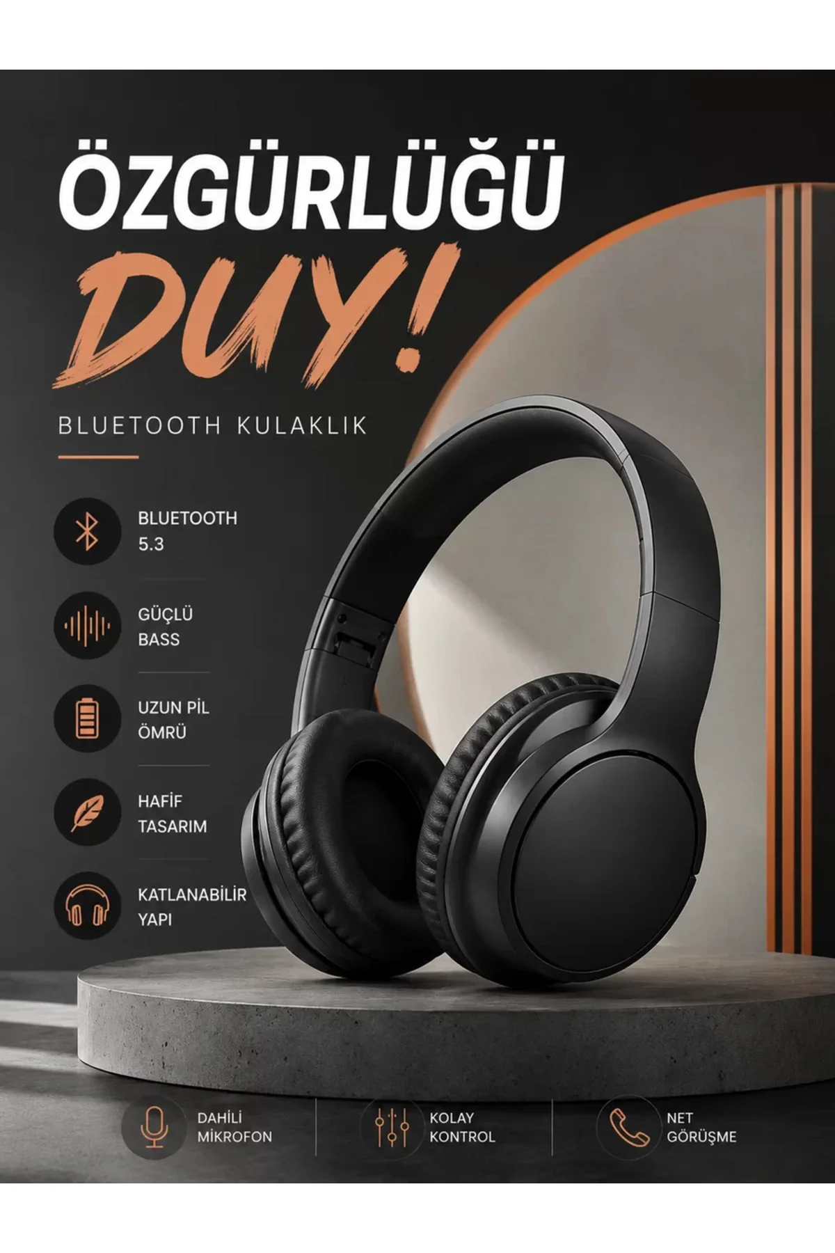 Kulak Üstü Bluetooth Kulaklık Ayarlanabiilir Uzun Pil Ömrü Kablosuz 5.0 Bluetooth