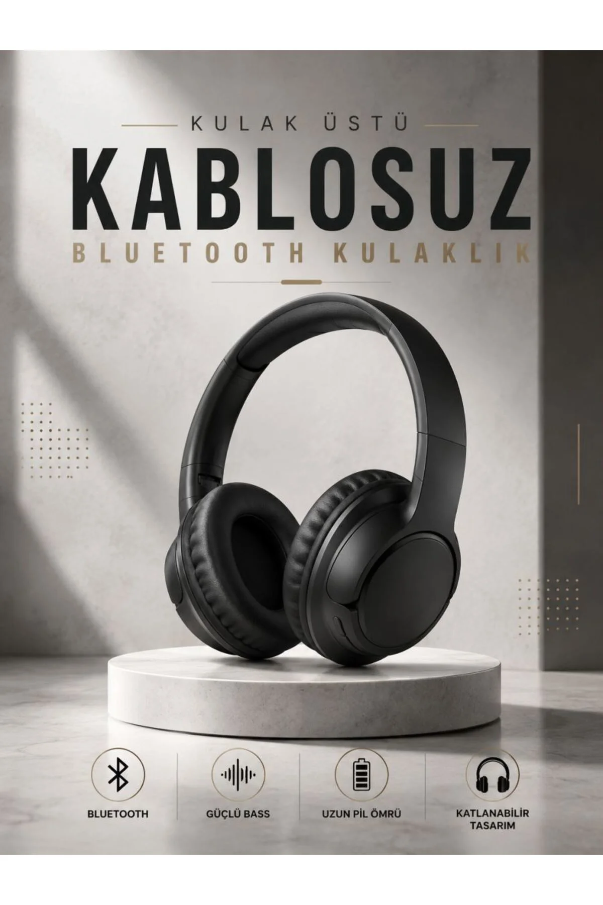 Kulak Üstü Kablosuz Bluetooth Kulaklık Gürültü Önleyici Ayarlanab
