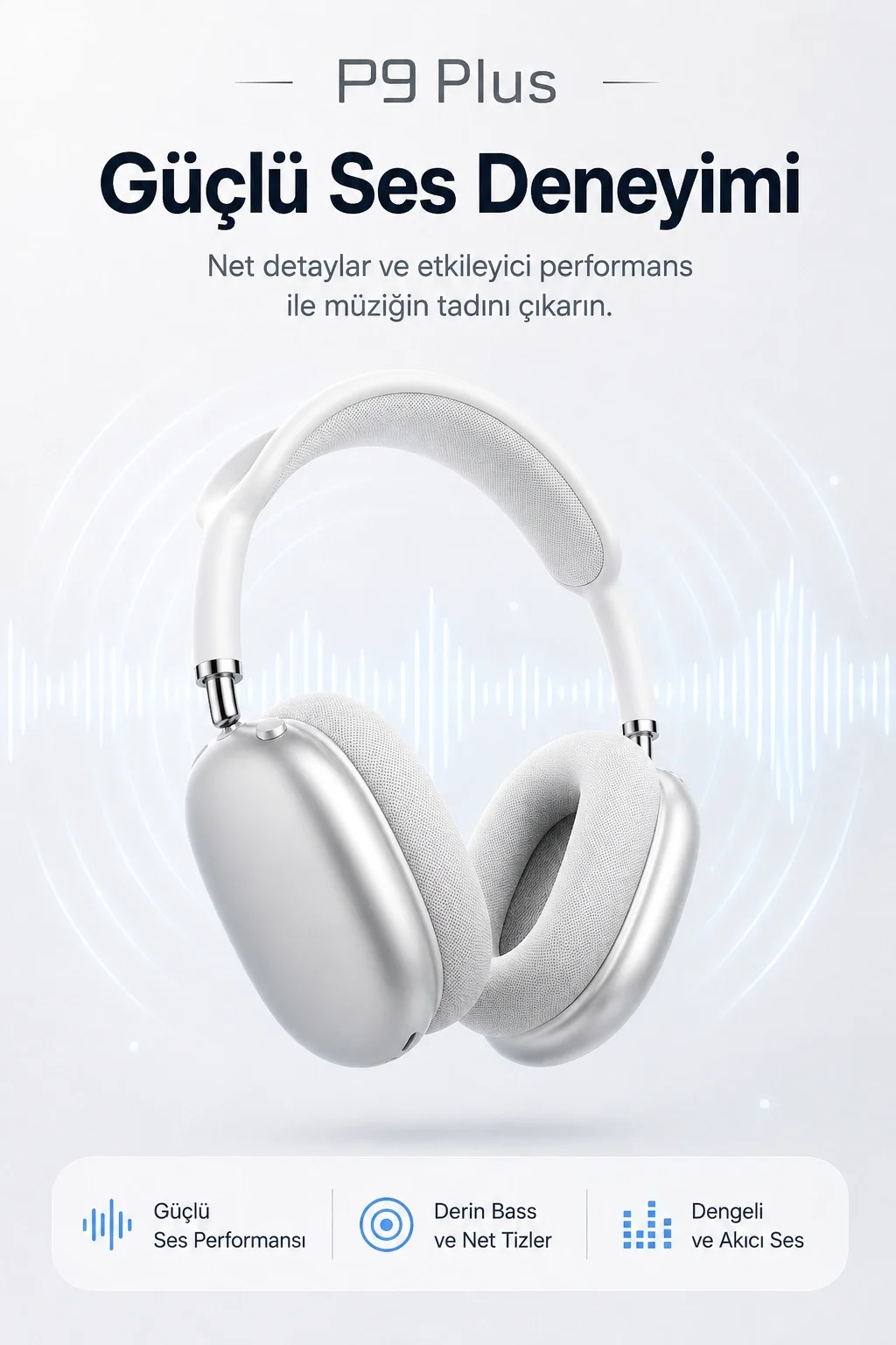 Kulak Üstü Kablosuz Bluetooth Kulaklık Yumuşak Pedli Mikrofonlu Günlük Kullanım