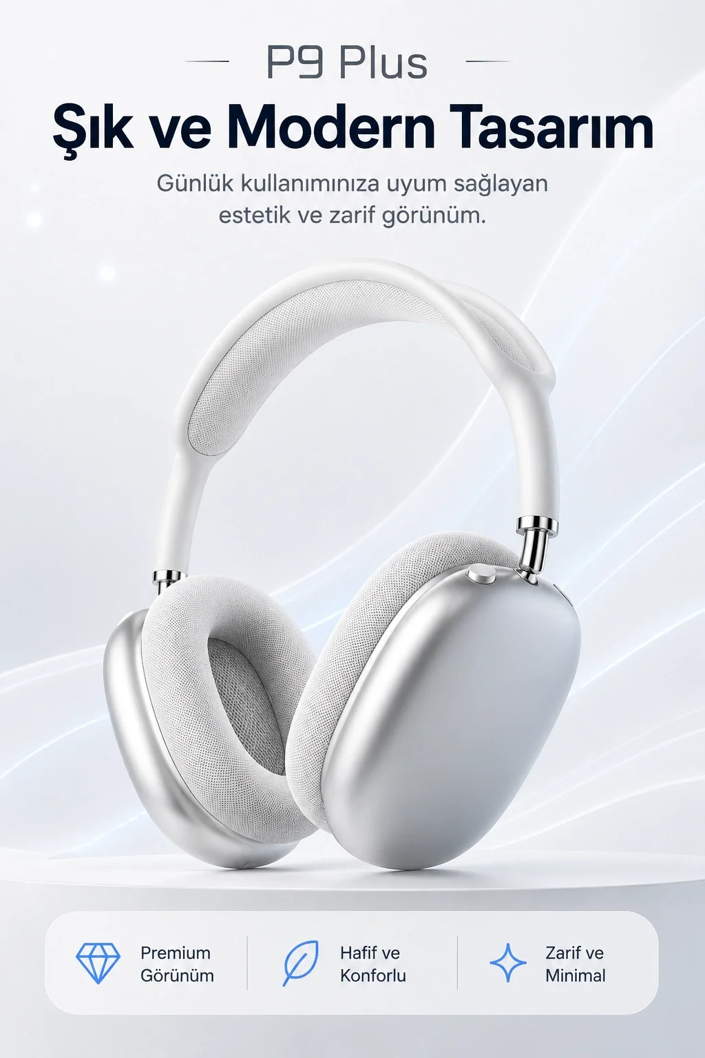 Kulak Üstü Kablosuz Bluetooth Kulaklık Yumuşak Pedli Mikrofonlu Günlük Kullanım