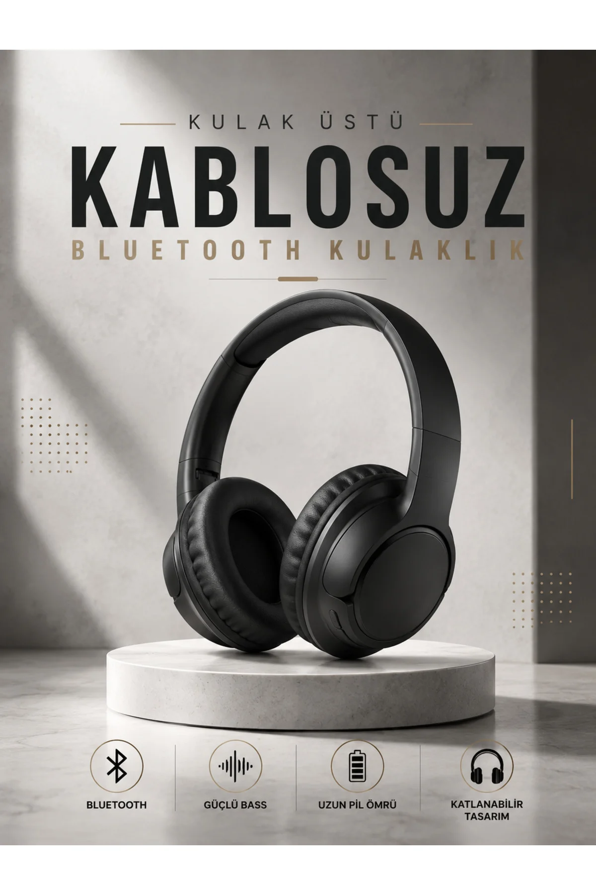 Kulak Üstü Kablosuz Bluetooth Kulaklık Yüksek Ses Kaliteli ANC Öz