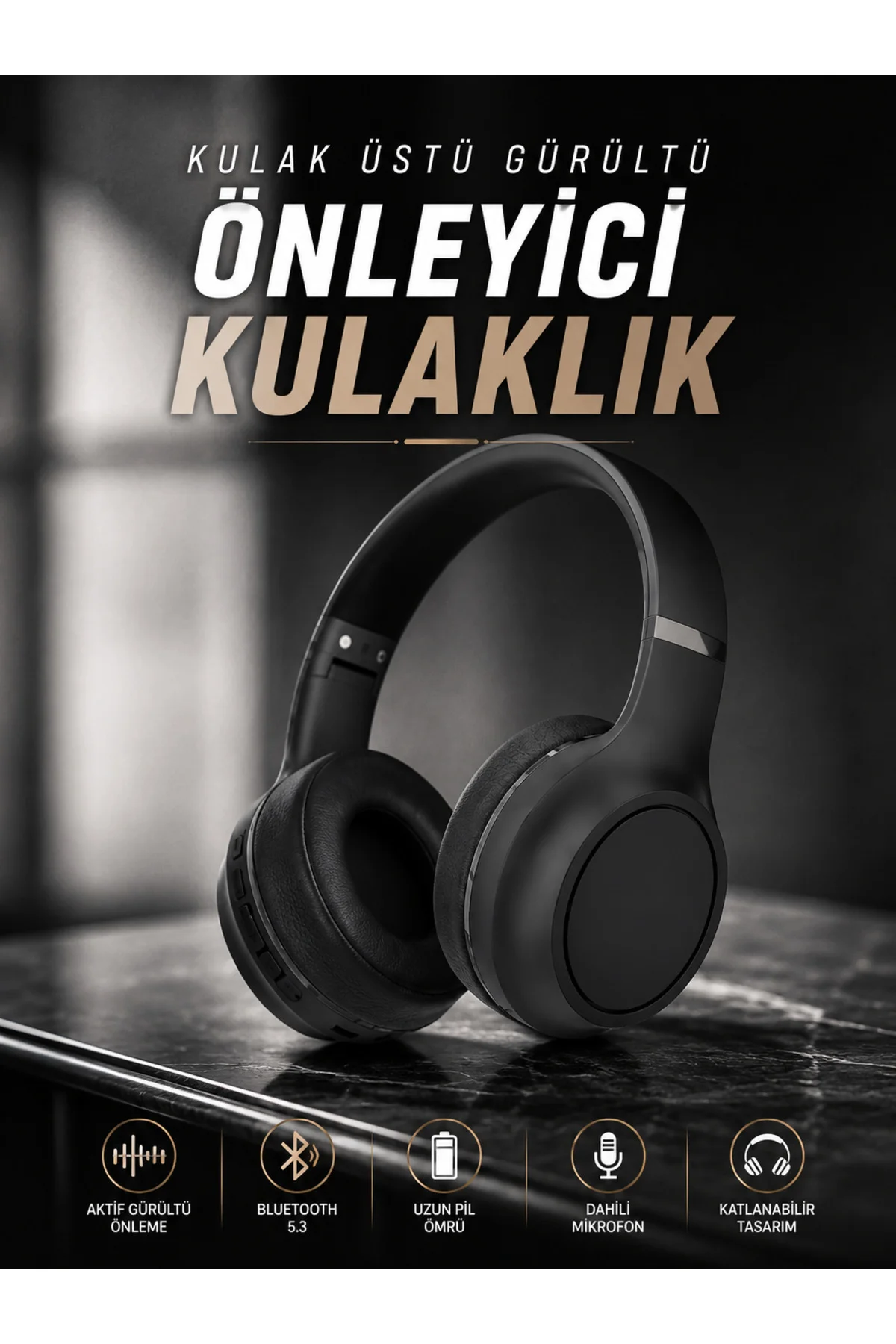 Kulak Üstü Kablosuz Bluetooth Kulaklık Gürültü Önleyici Ayarlanab