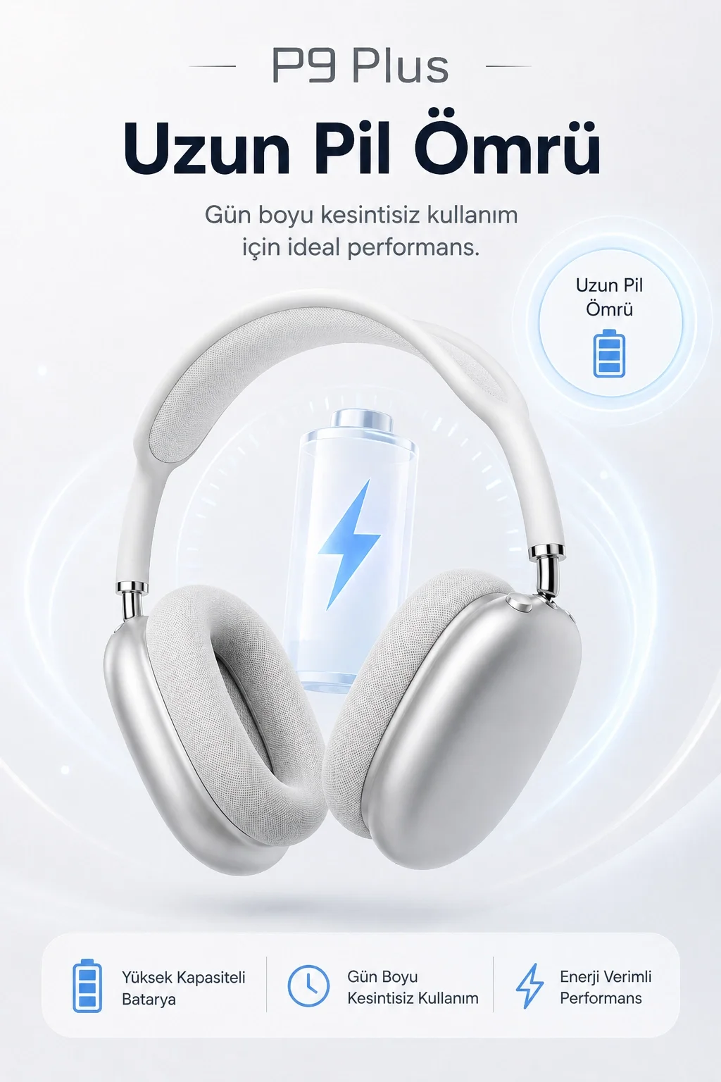 Kulak Üstü Kablosuz Bluetooth Kulaklık Yumuşak Pedli Mikrofonlu Günlük Kullanım