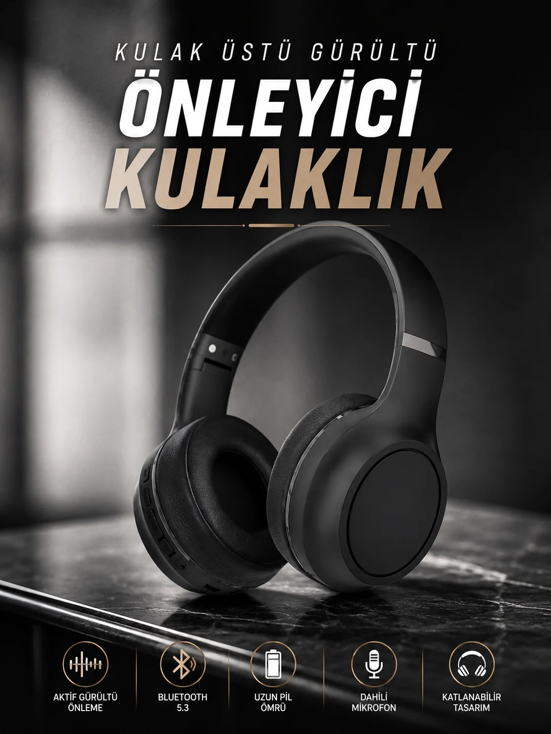 Kulak Üstü Kablosuz Bluetooth Kulaklık Gürültü Önleyici Ayarlanabilir