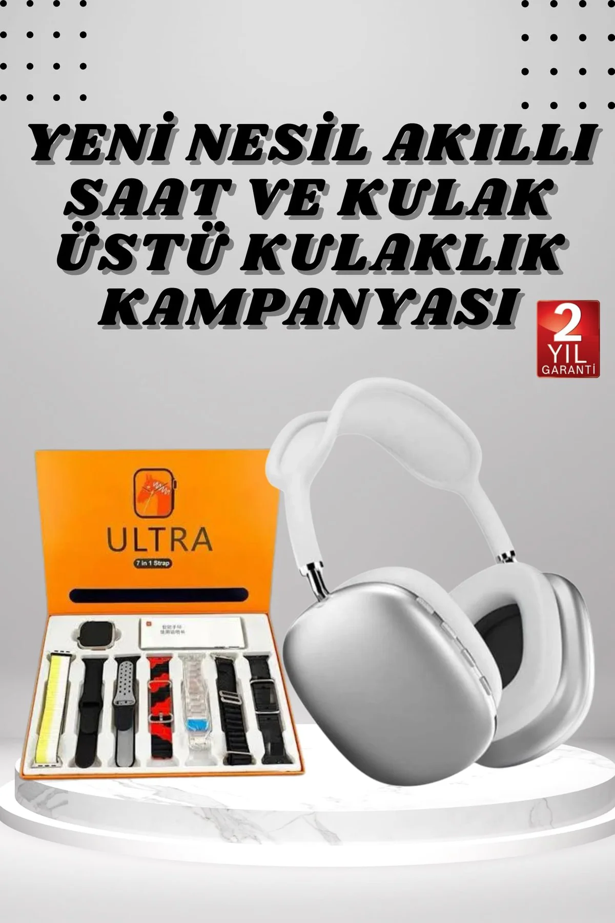 Kulak Üstü P9 Kablosuz Bluetooth Kulaklık ve 7 Kordonlu Akıllı Sa