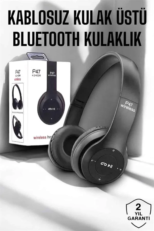 Kulak Üstü TF Kart ve AUX Destekli Ergonomik Bluetooth Kulaklık - Bluetooth 5.0, Ekstra Bass, Suya Dayanıklı