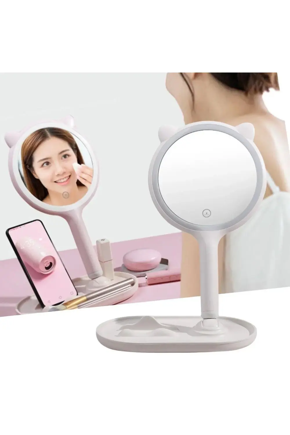 Kulaklı Telefon Standlı Yuvarlak Dokunmatik Led Ayarlı Masa Üstü