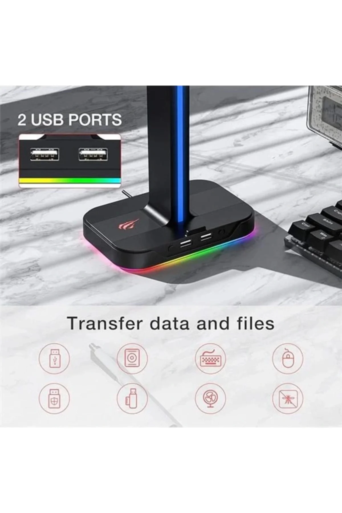 Kulaklık Standı Rgb Dual Balance 2 Usb Bağlantısı, Masaüstü Kulaklık Standı, Dayanıklı Oy
