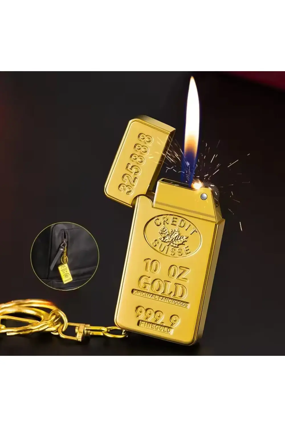 Külçe Altın Görünümlü Metal Sönmeyen Lüx Çakmak