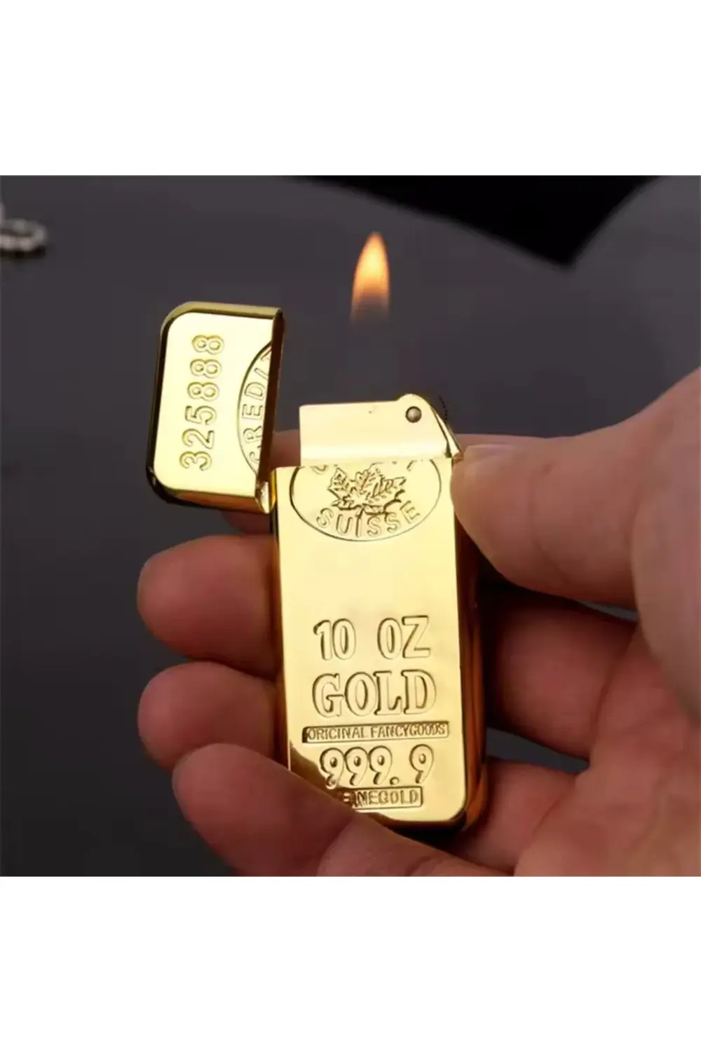 Külçe Altın Görünümlü Metal Sönmeyen Lüx Çakmak