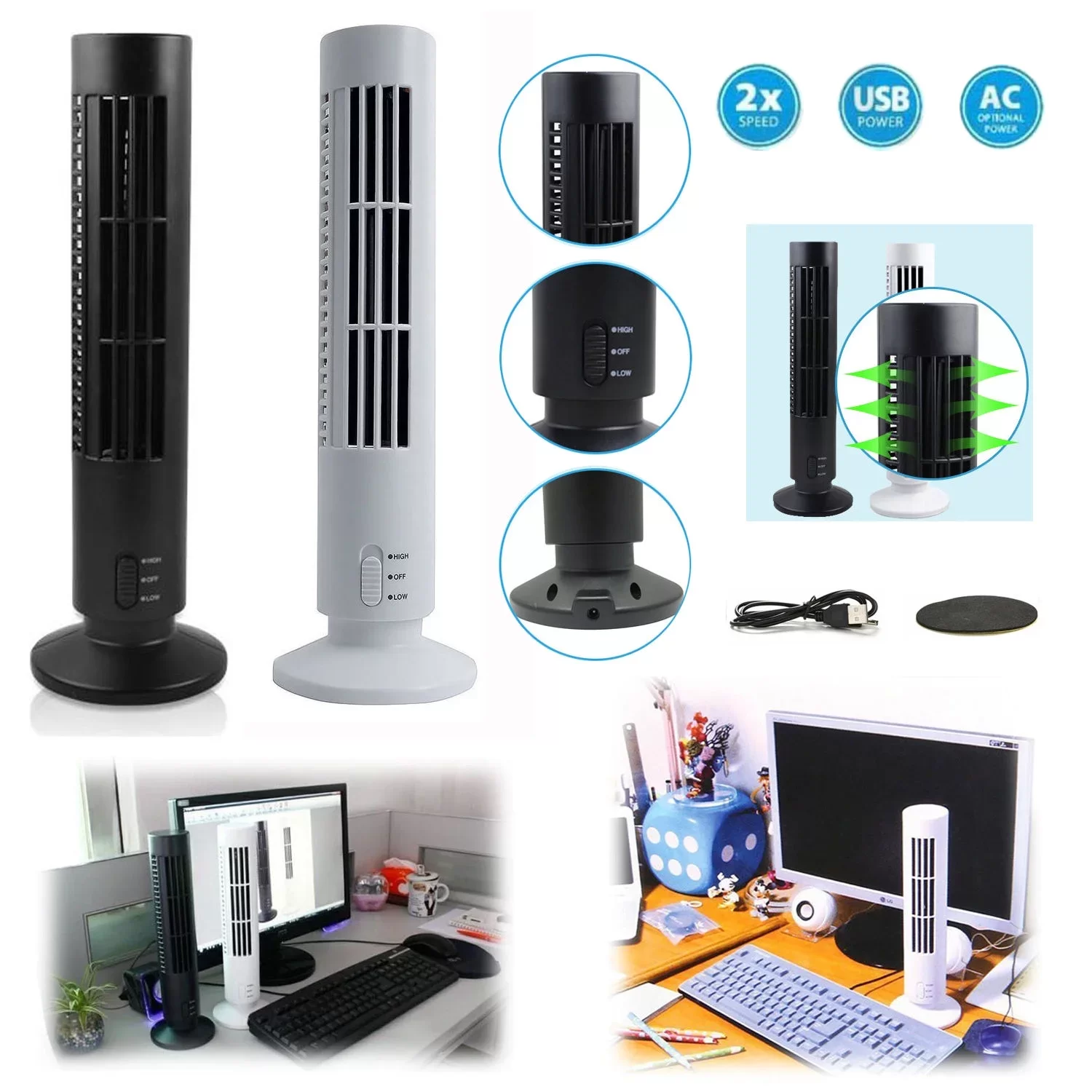 Kule Tipi USB Elektrik Fan Yapraksız Klima Fanı (4741)