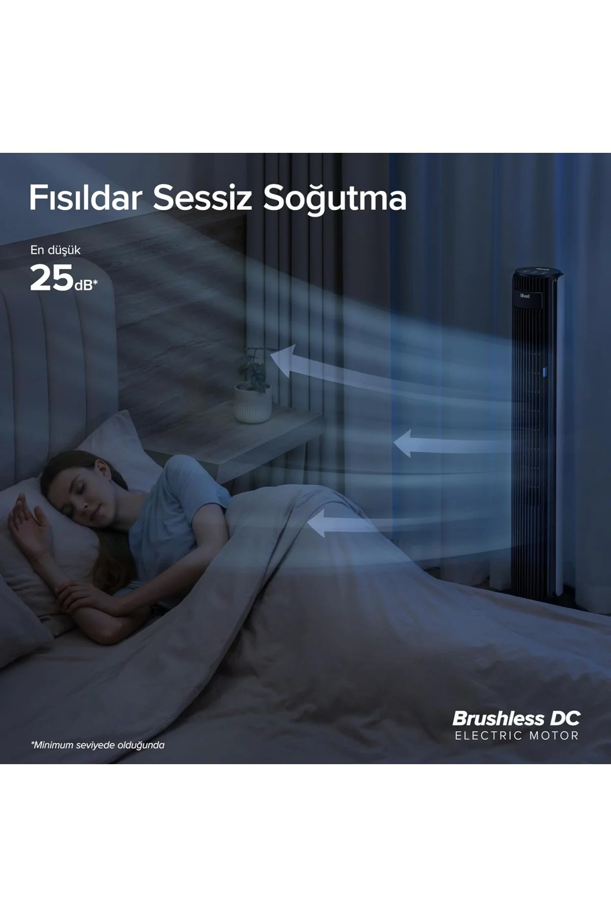Kule Vantilatör İçin Yatak Odası, 7,5 m/s, 23 W, 25 dB Sessiz Sütun, Uzaktan Kumandal