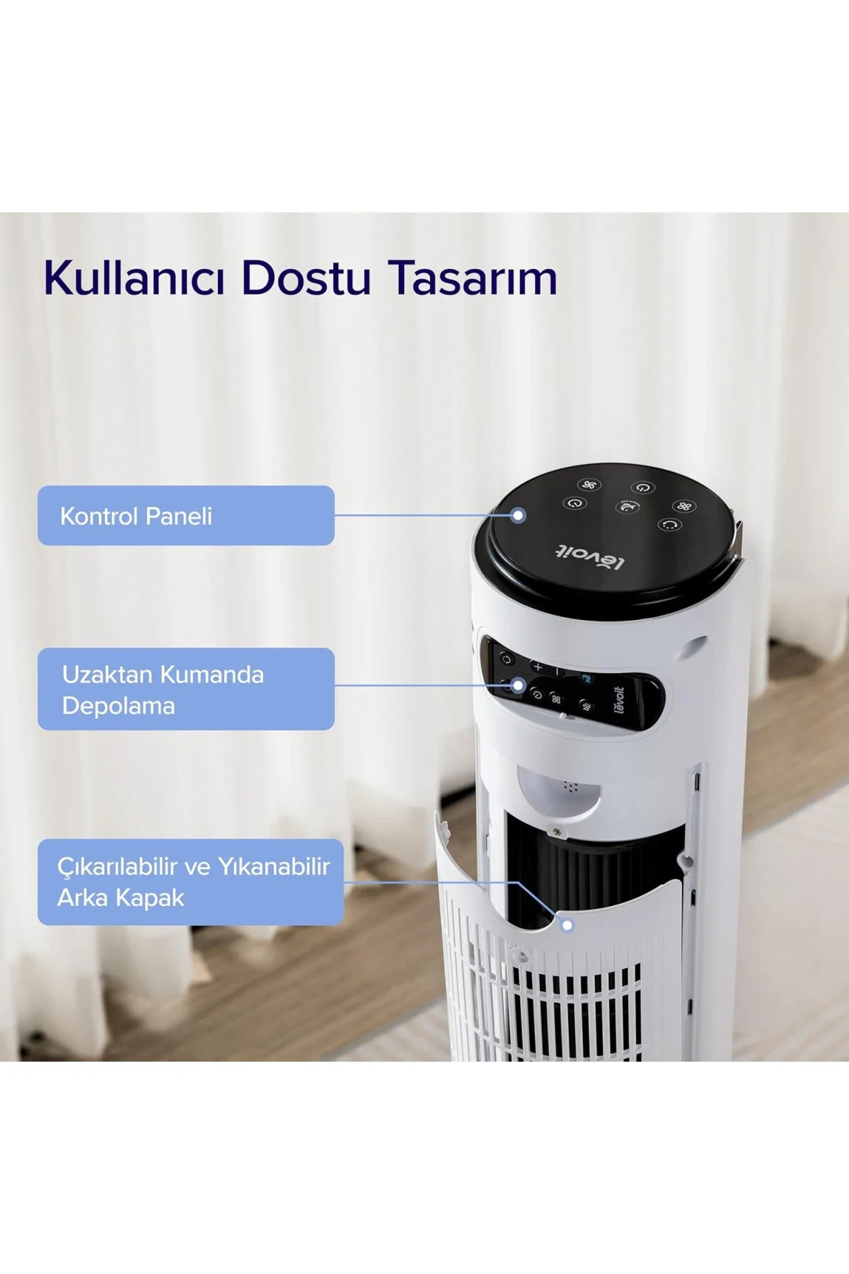 Kule Vantilatör İçin Yatak Odası, 7,5 m/s, 23 W, 25 dB Sessiz Sütun, Uzaktan Kumandal