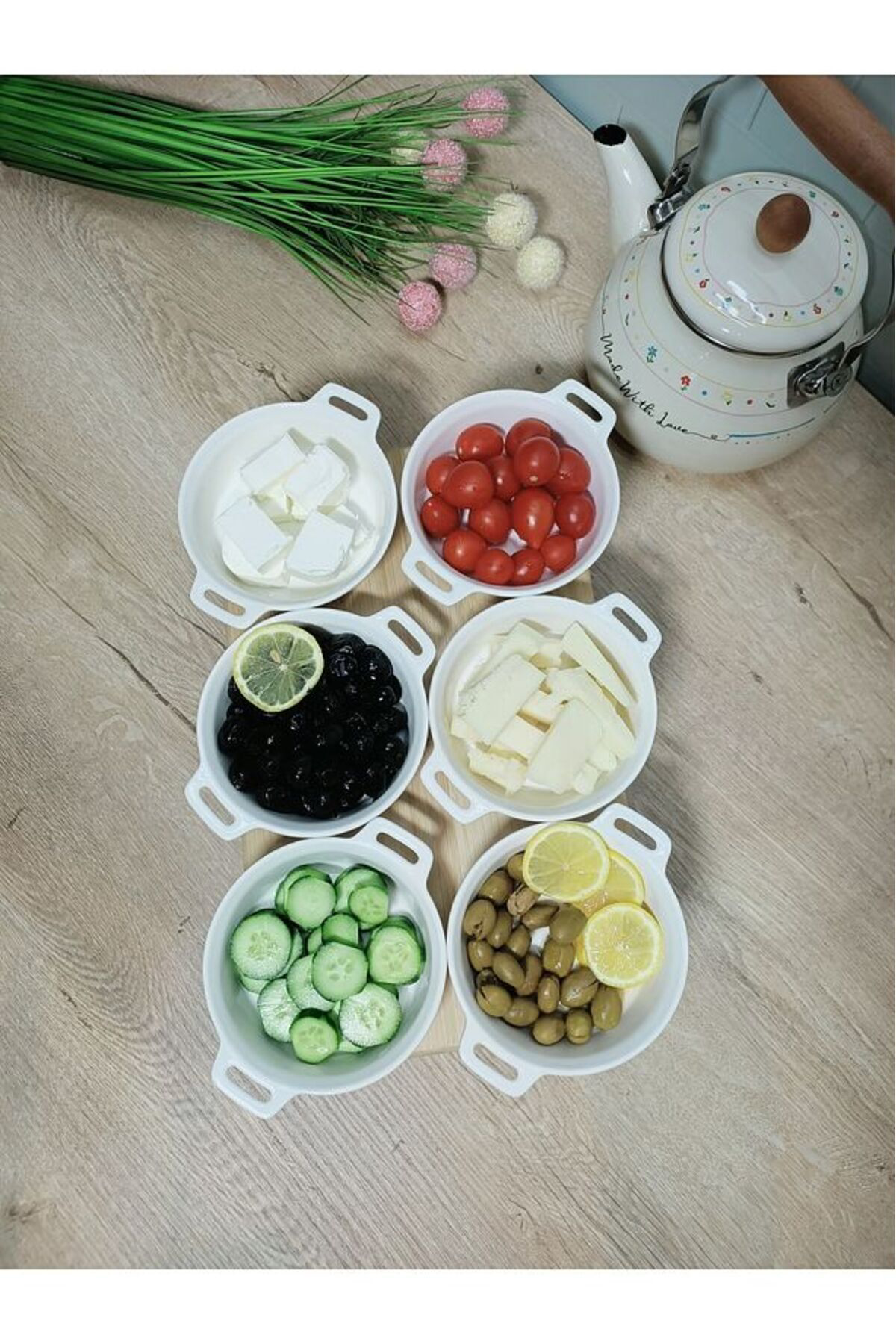 Kulplu 3lü Meze Tabağı Porselen
