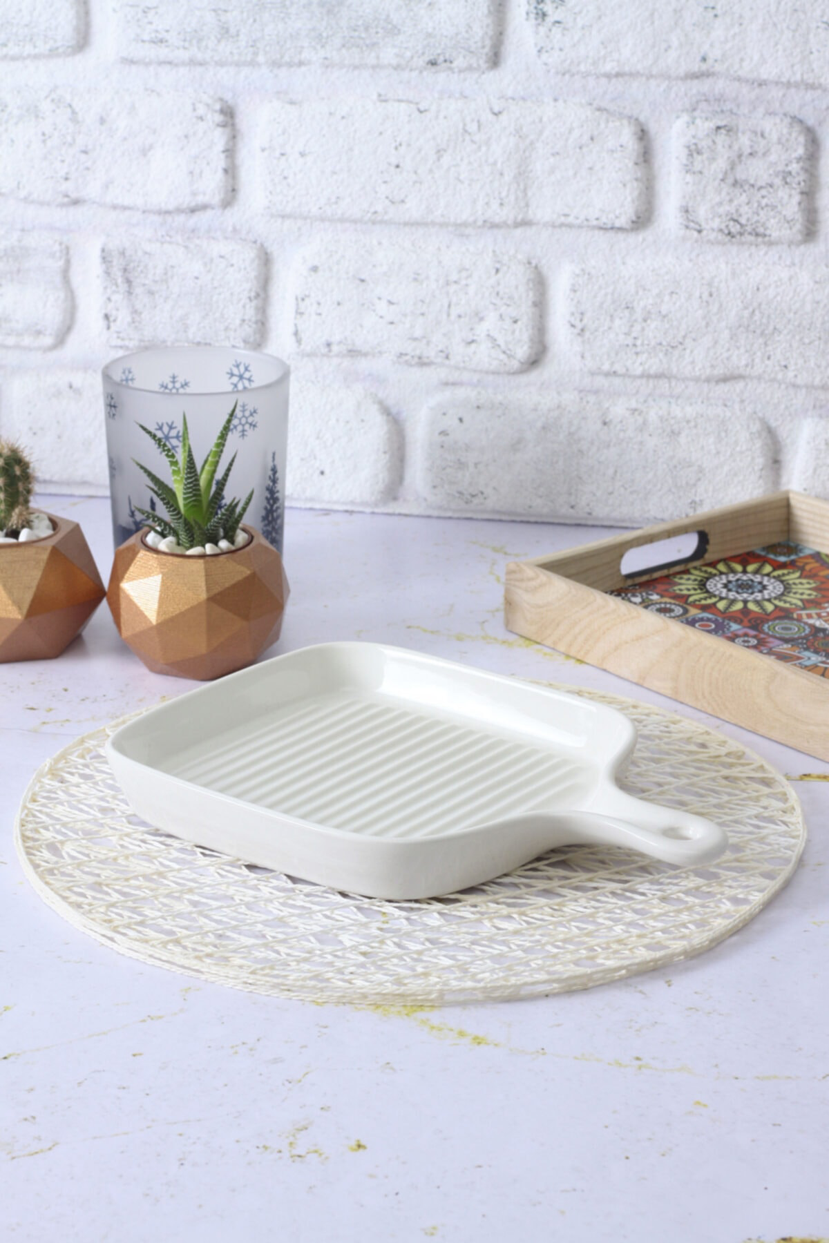 Rebecka Kulplu Kare İzgara Fırın Kabı- 20 Cm