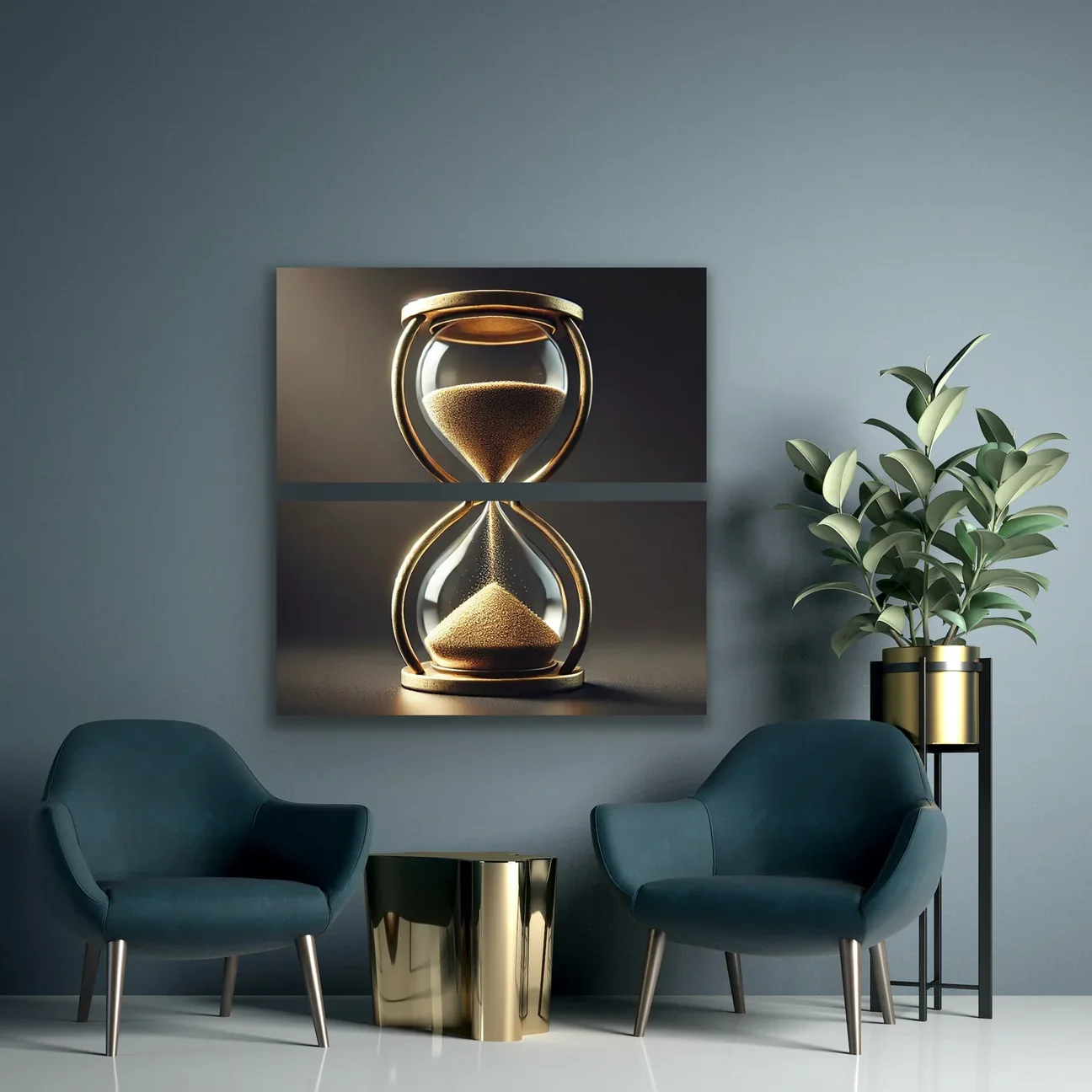 Kum Saati Kanvas Tablo 2'li Set – 60x120cm Çerçevesiz Duvar Sanatı