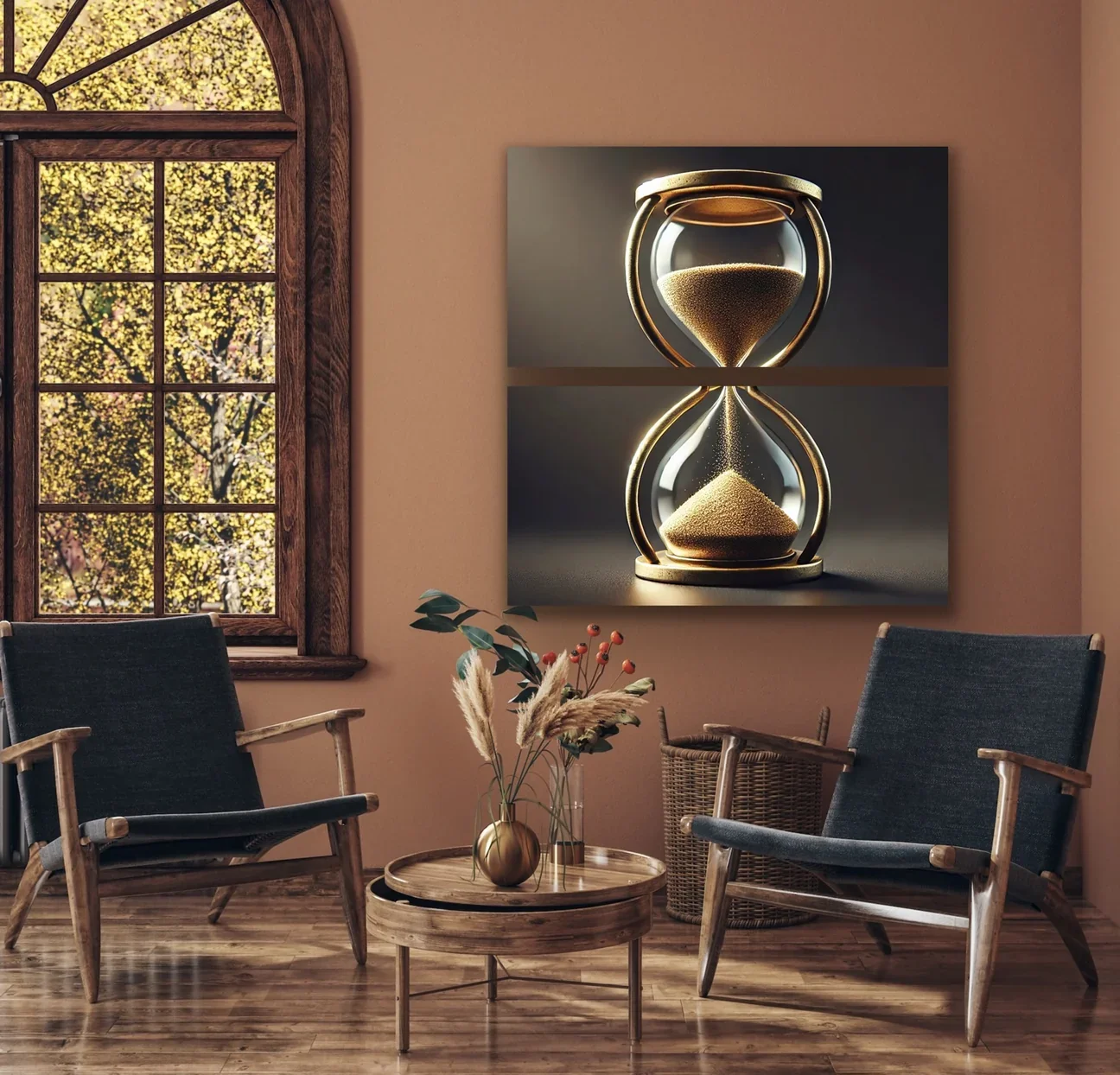 Kum Saati Kanvas Tablo 2'li Set – 60x120cm Çerçevesiz Duvar Sanatı
