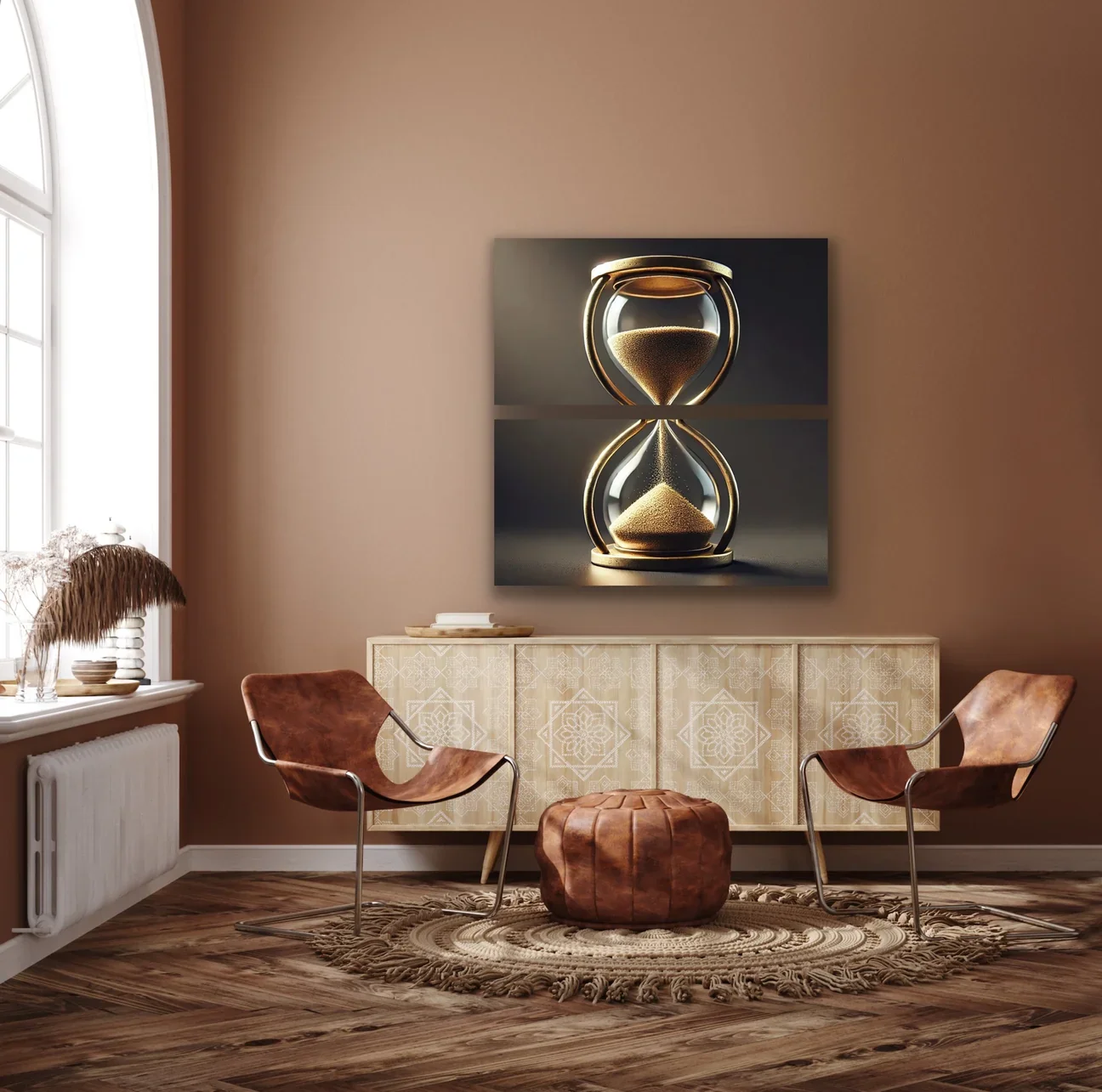 Kum Saati Kanvas Tablo 2'li Set – 60x120cm Çerçevesiz Duvar Sanatı
